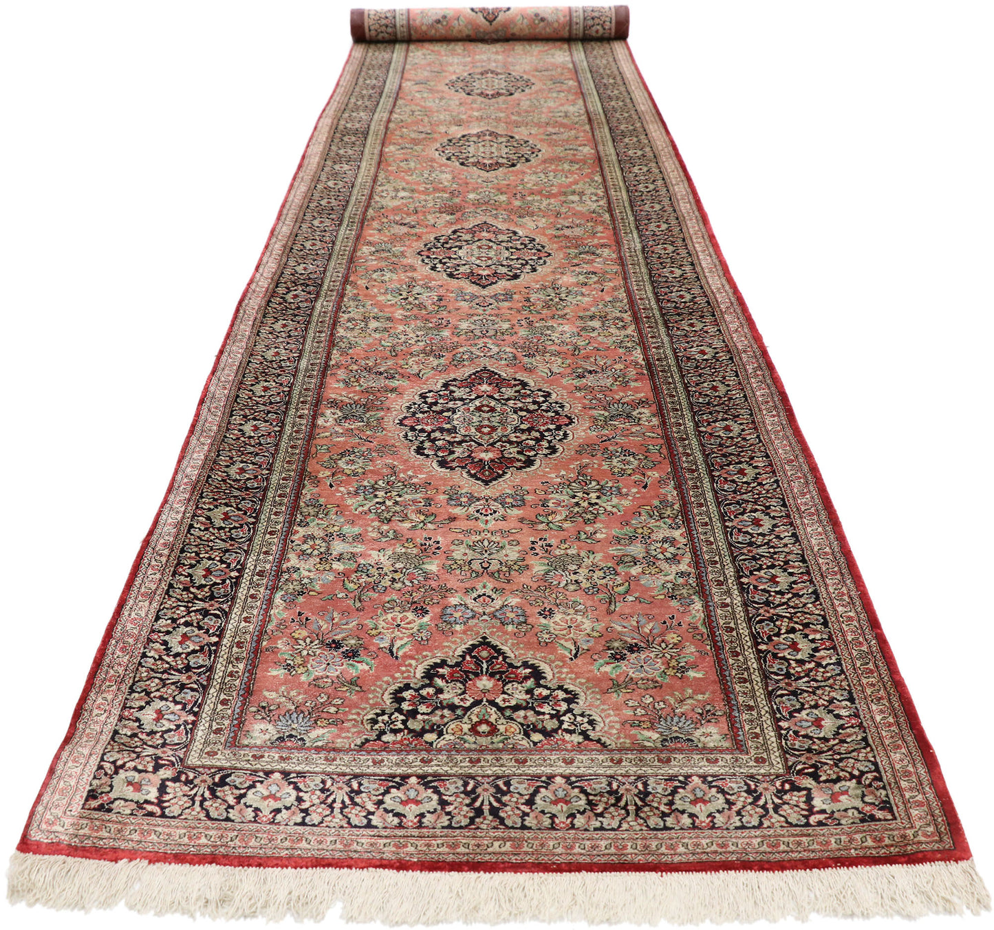 3 x 13 Vintage Persian Silk Qum Rug 72165