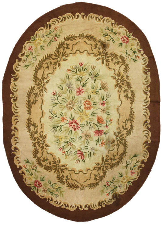 8 x 12 Antique Floral Hooked Oval Rug 72271