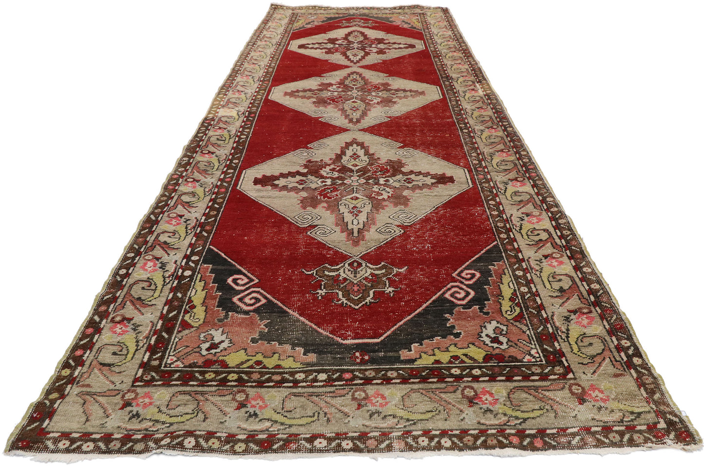 4 x 12 Vintage Red Turkish Oushak Rug 73674
