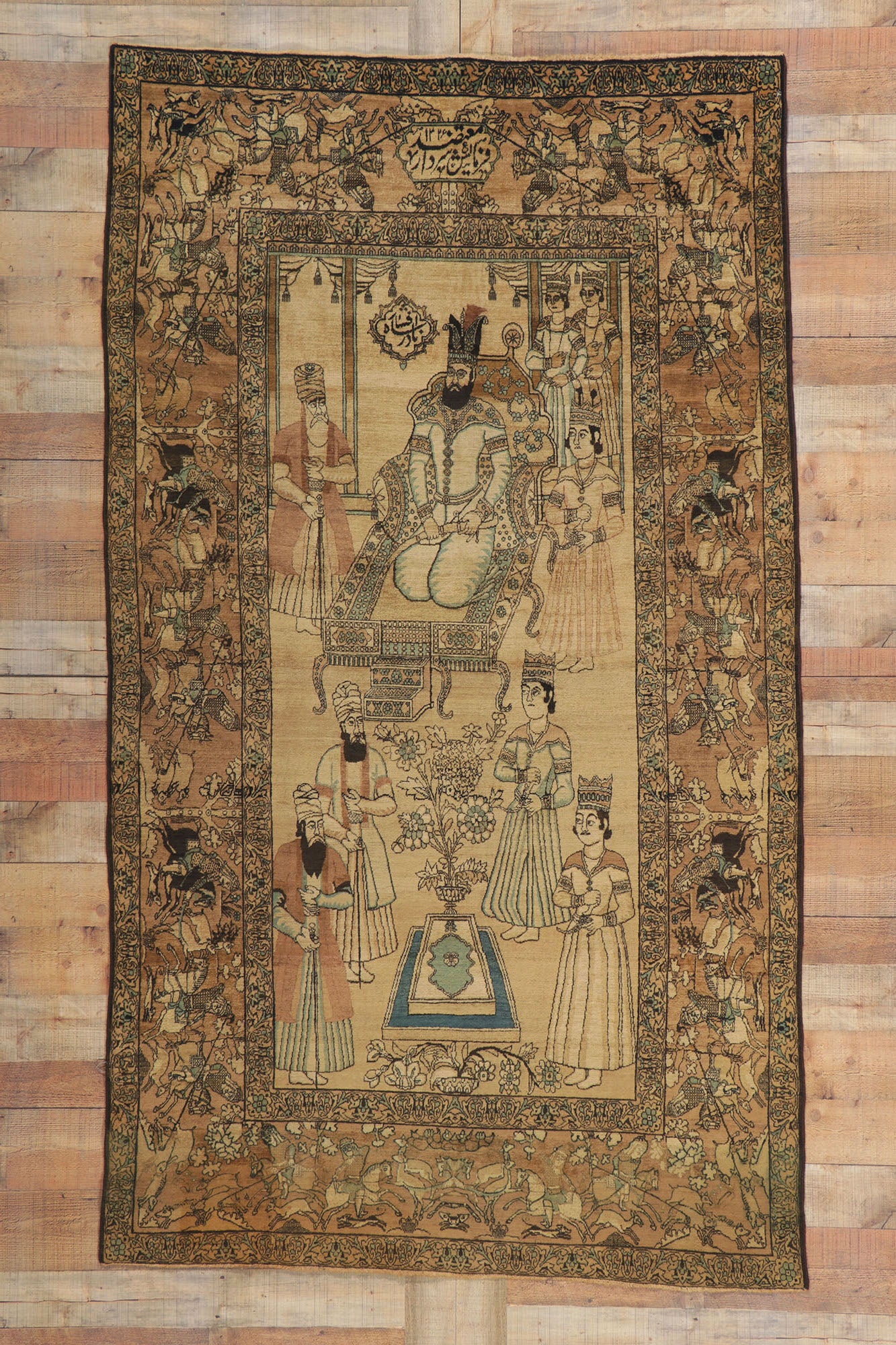 4 x 8 Antique Persian Kerman Pictorial Rug 73703