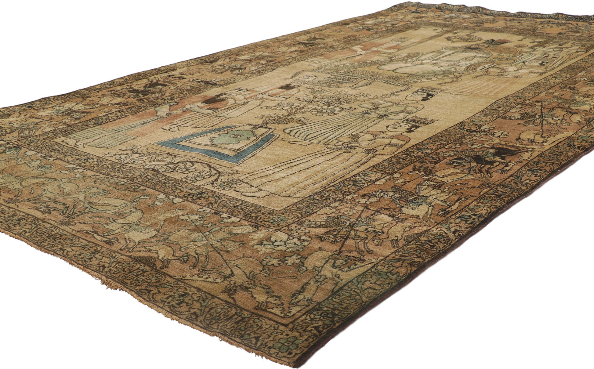 4 x 8 Antique Persian Kerman Pictorial Rug 73703