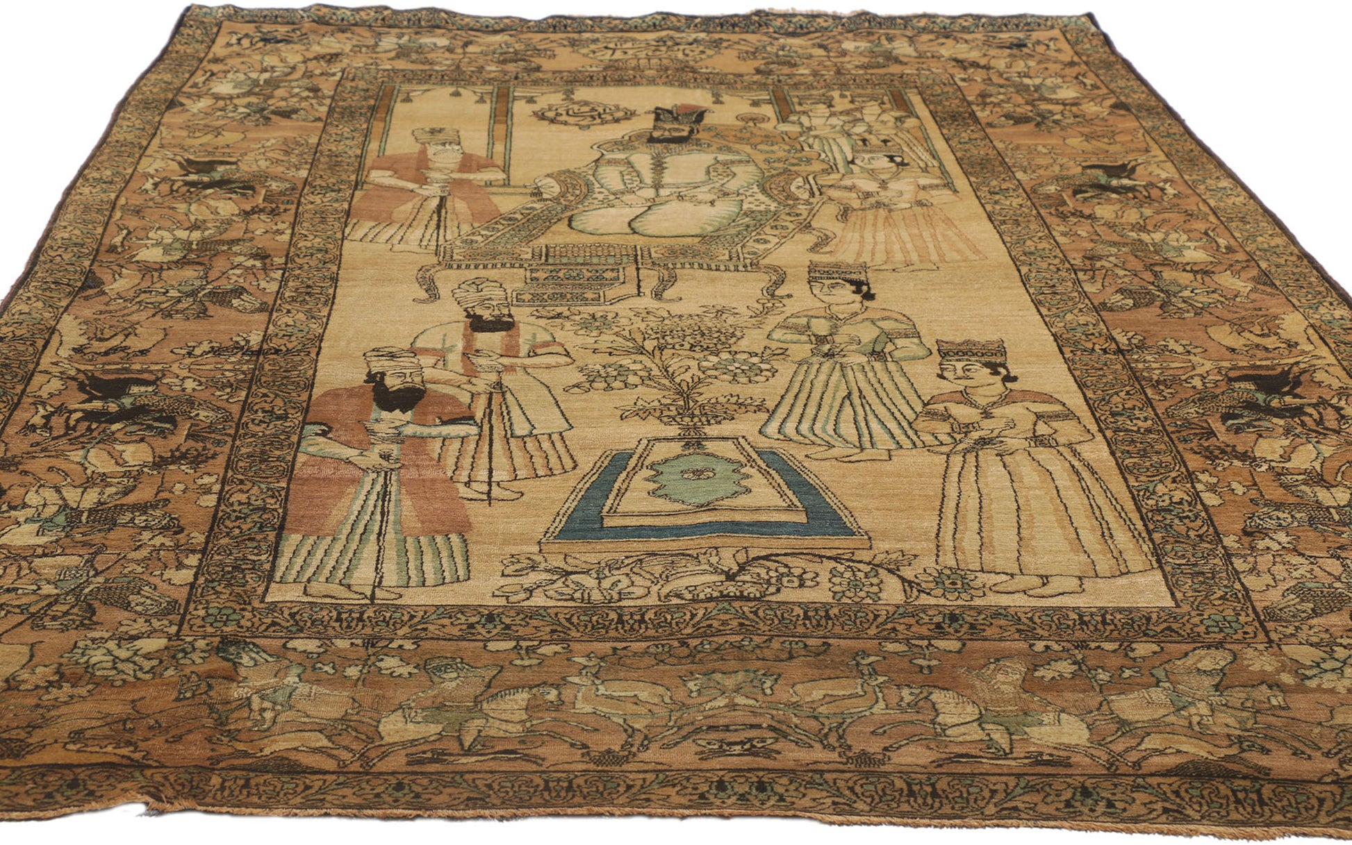 4 x 8 Antique Persian Kerman Pictorial Rug 73703