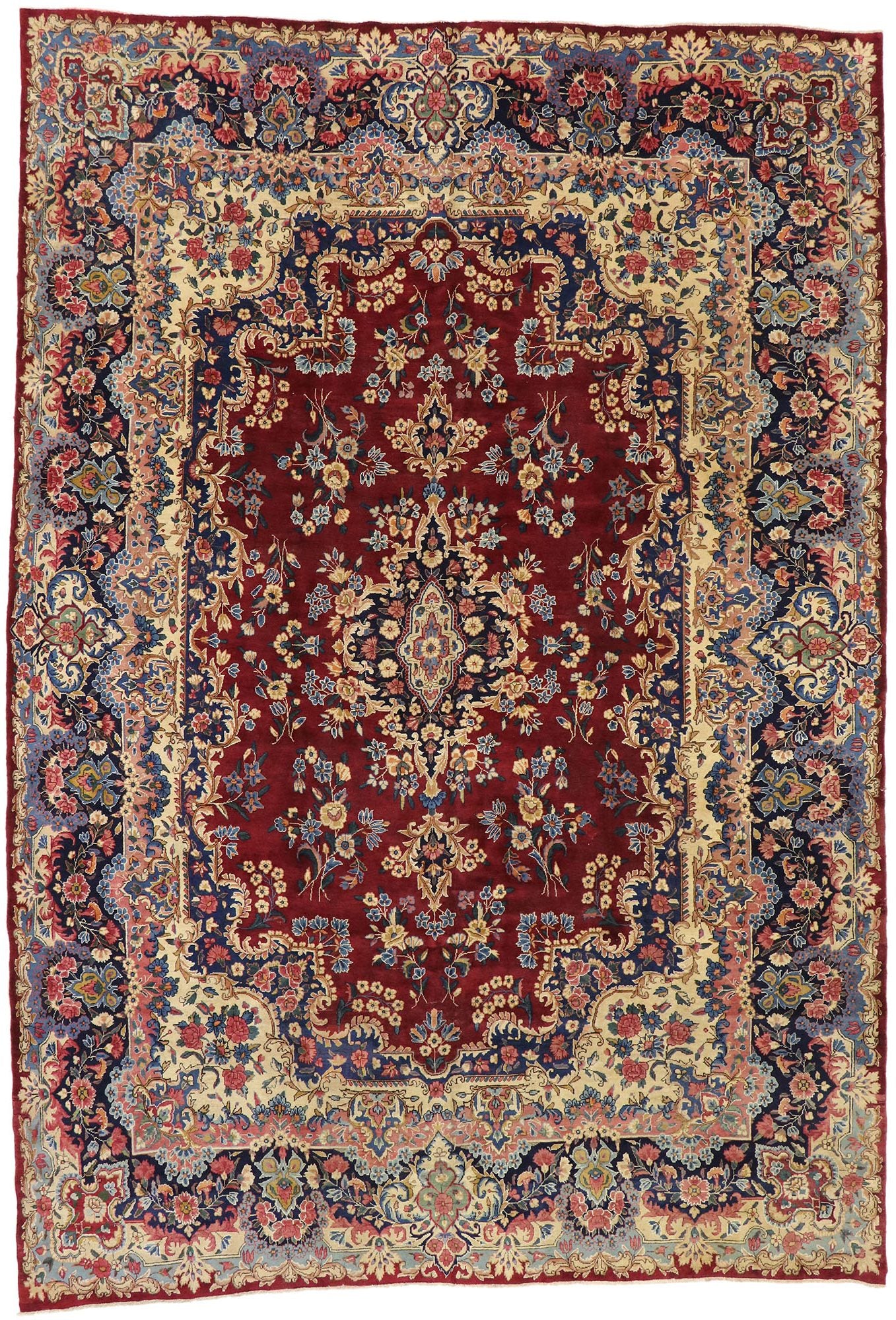 10 x 14 Vintage Persian Yazd Rug 73735