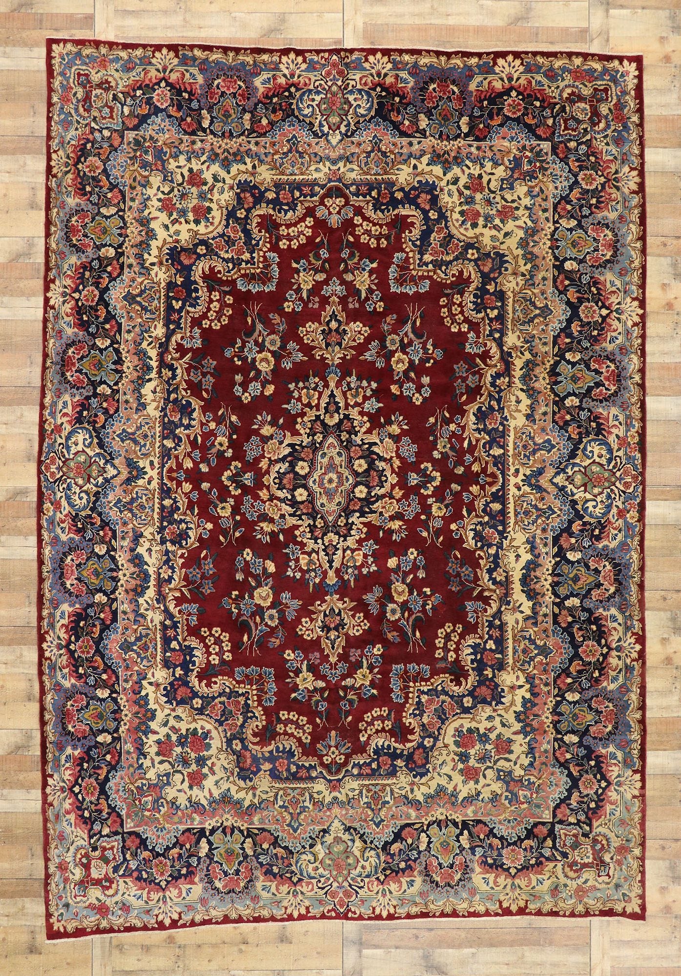 10 x 14 Vintage Persian Yazd Rug 73735