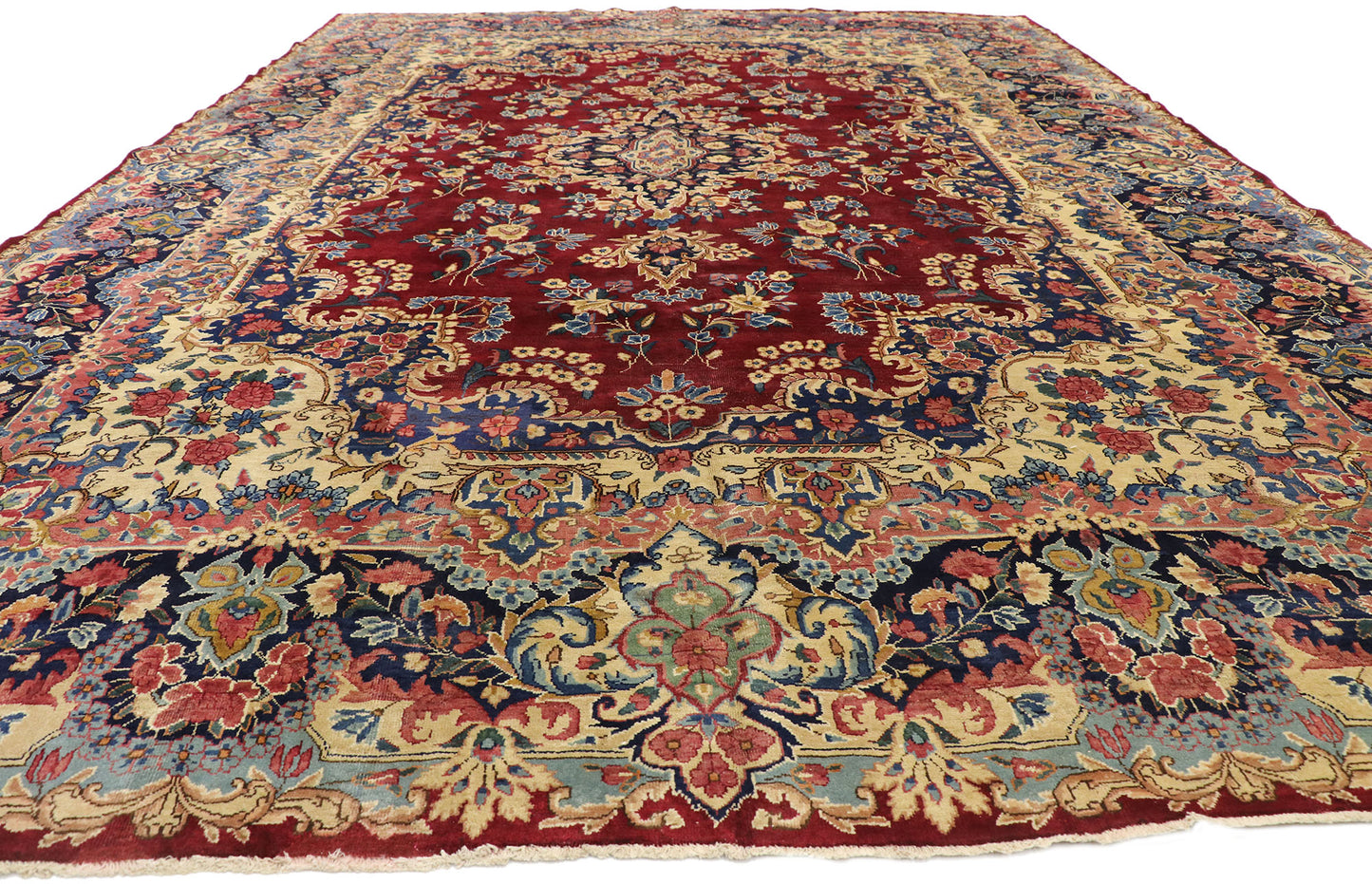 10 x 14 Vintage Persian Yazd Rug 73735