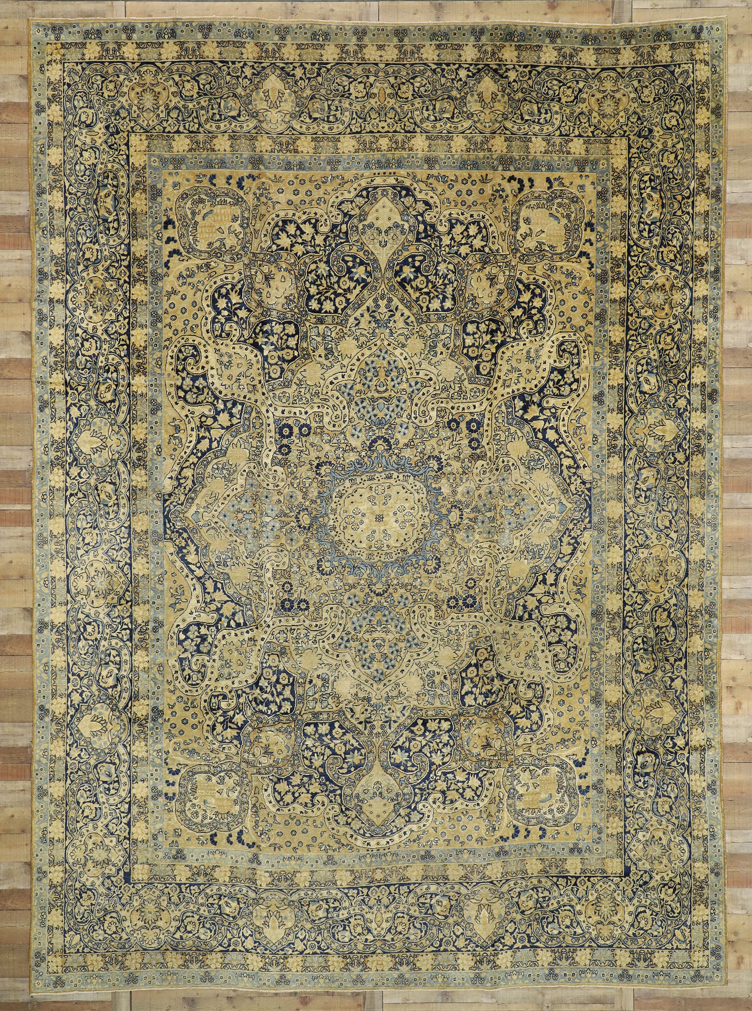 11 x 16 Antique Persian Yazd Rug 73956
