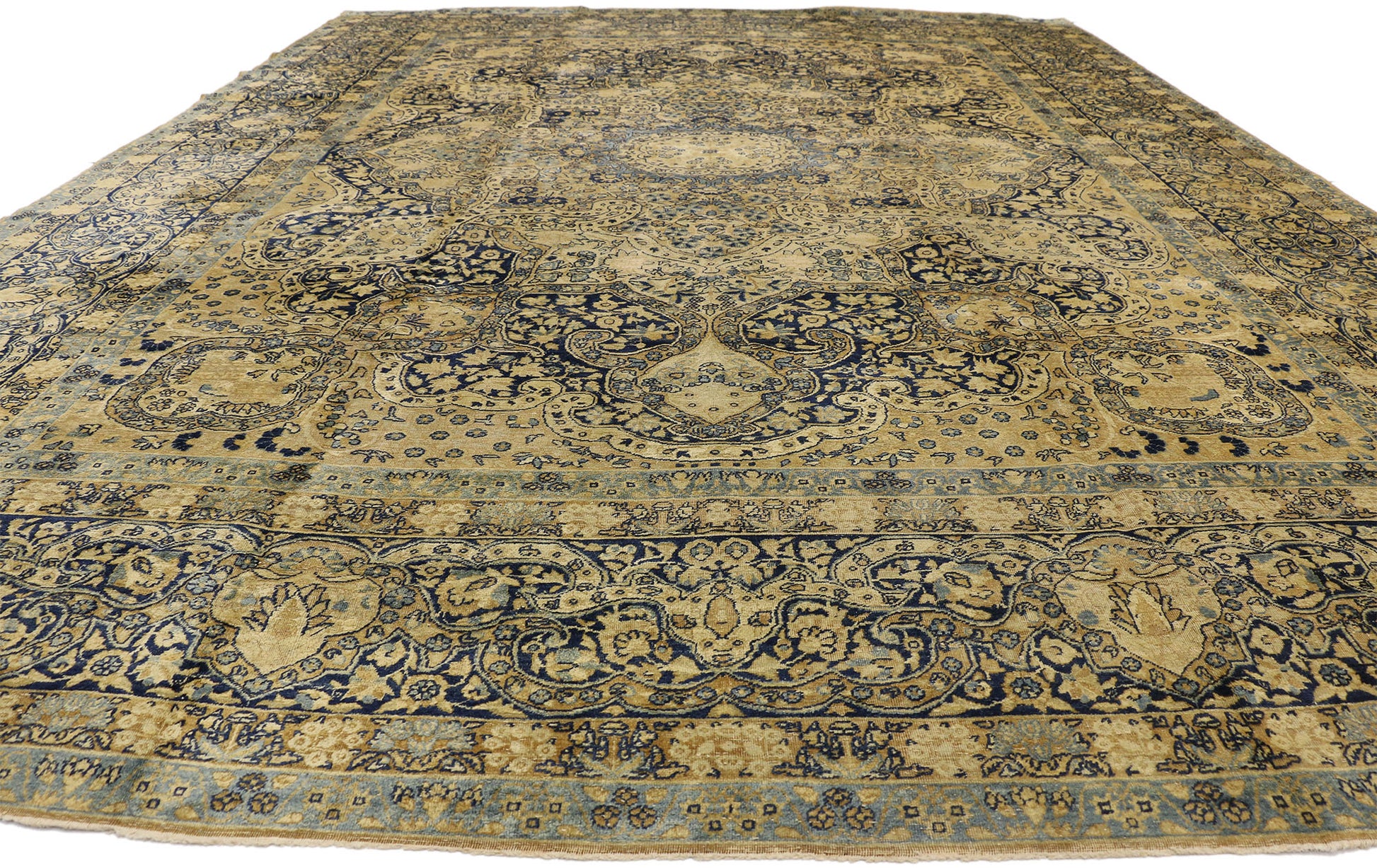 11 x 16 Antique Persian Yazd Rug 73956