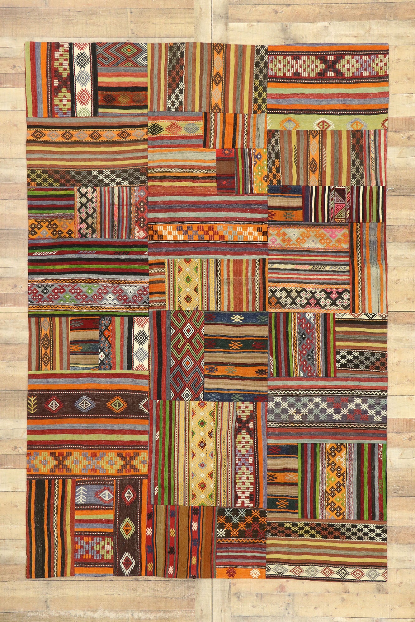 7 x 10 Vintage Patchwork Madras Rug 74243