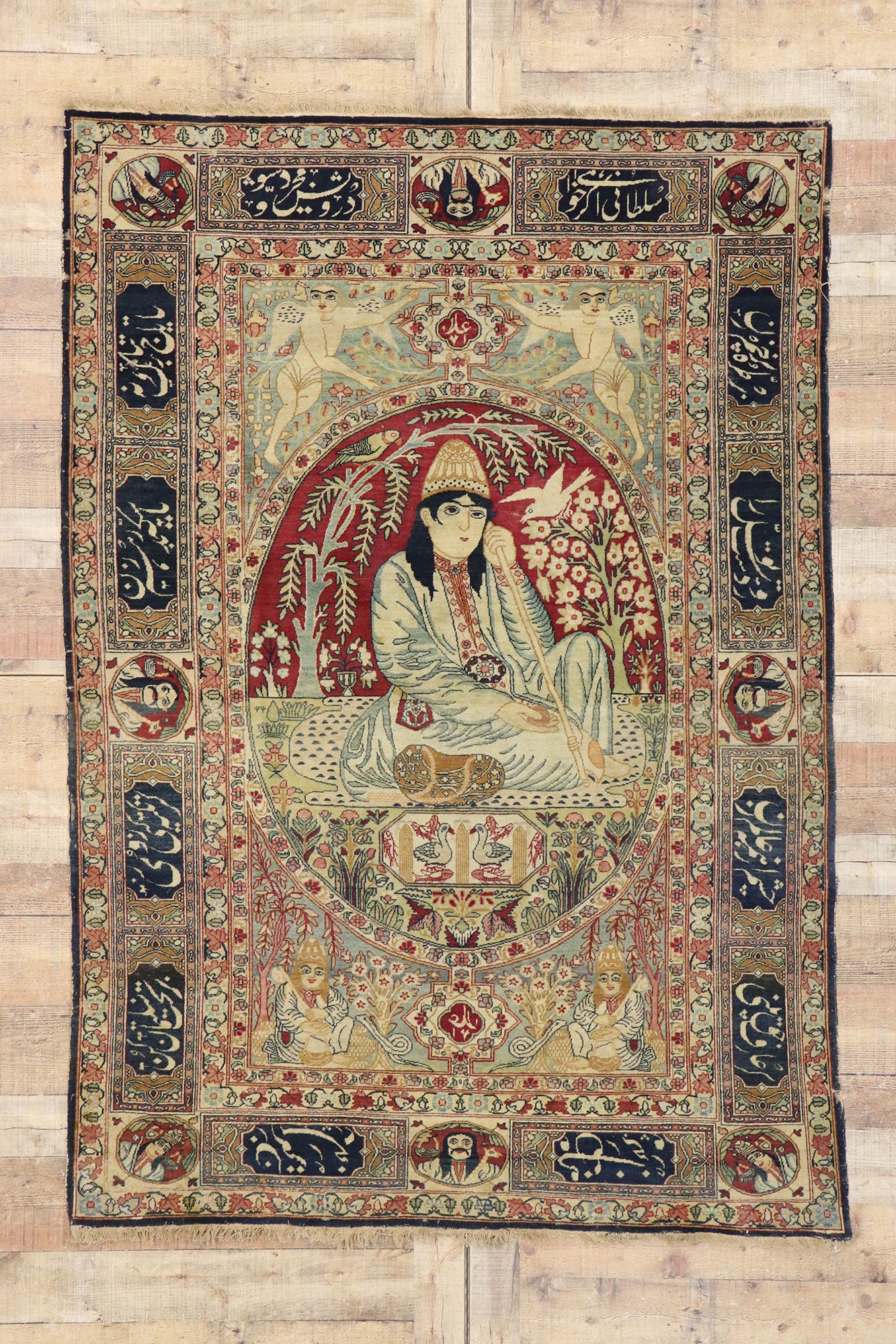 5 x 7 Antique Persian Kerman Pictorial Rug 74336