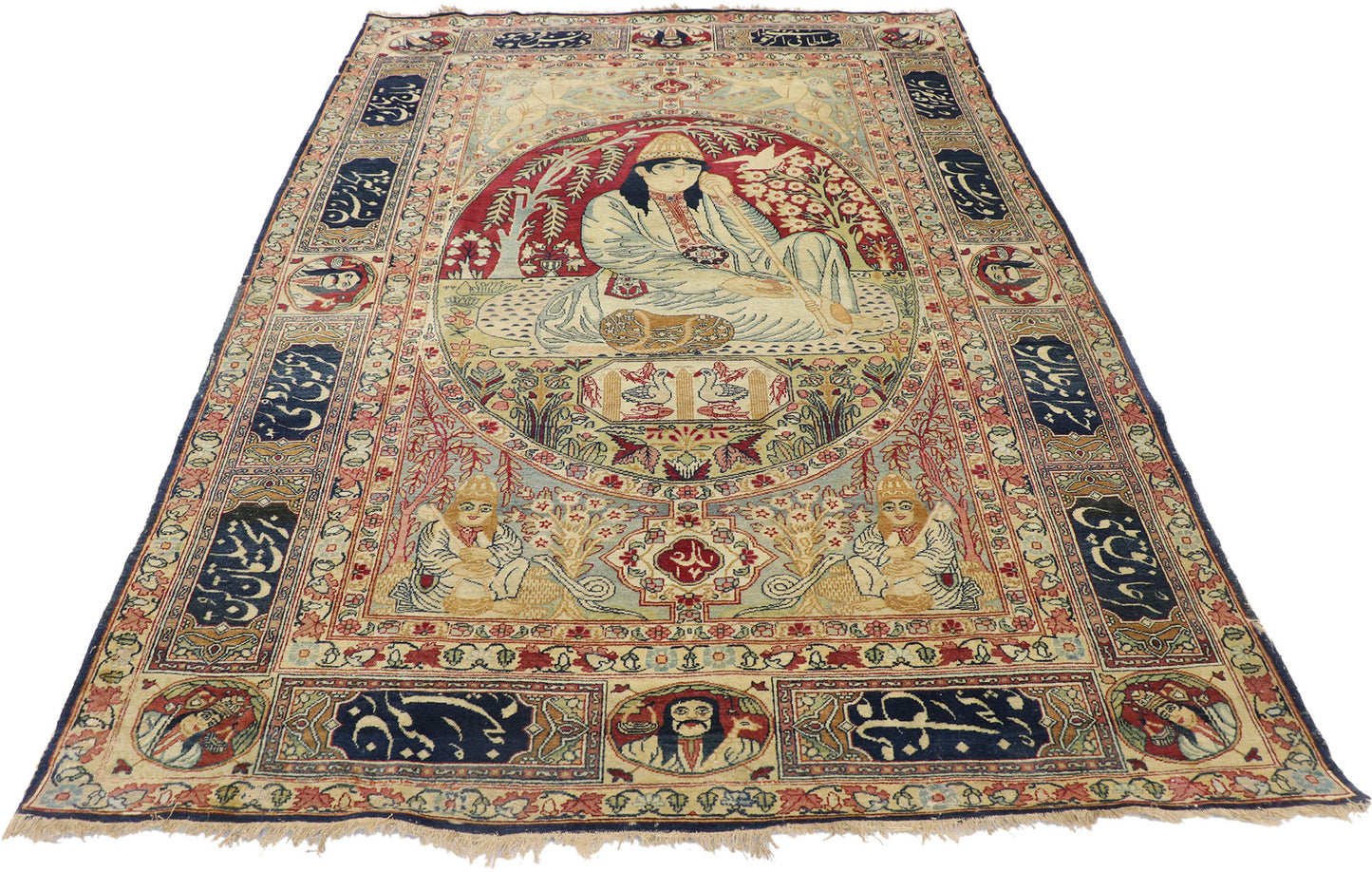5 x 7 Antique Persian Kerman Pictorial Rug 74336