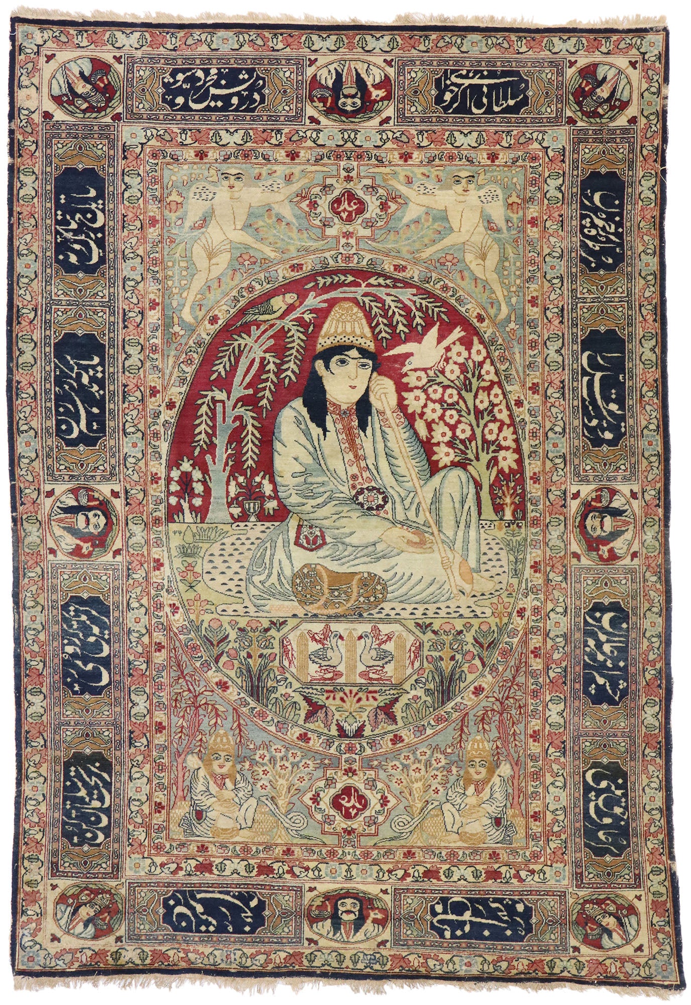 5 x 7 Antique Persian Kerman Pictorial Rug 74336