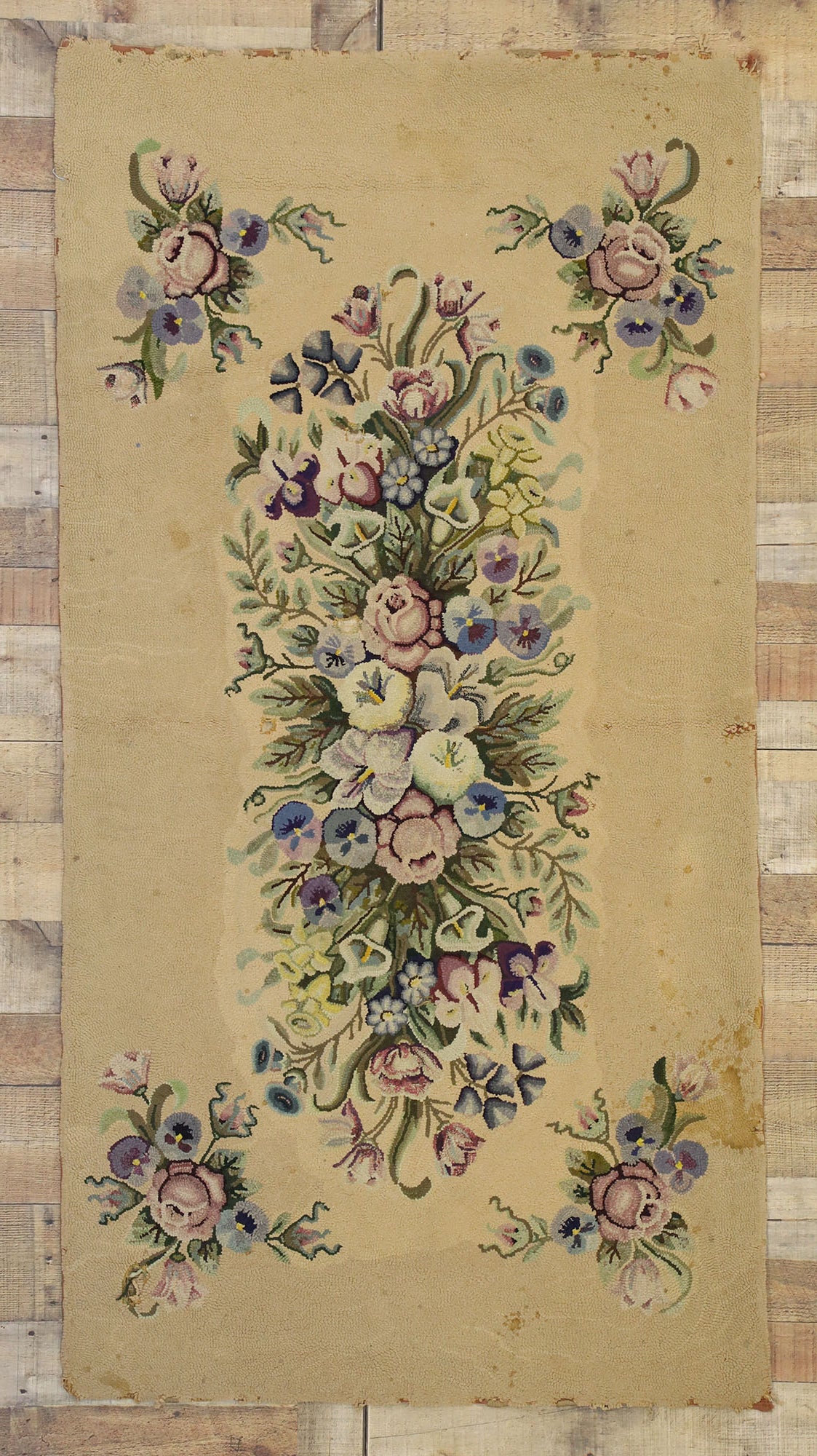 3 x 6 Antique American Hooked Rug 74344