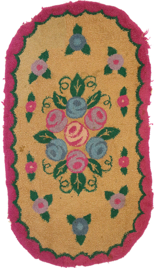2 x 3 Antique American Floral Hooked Rug 74353