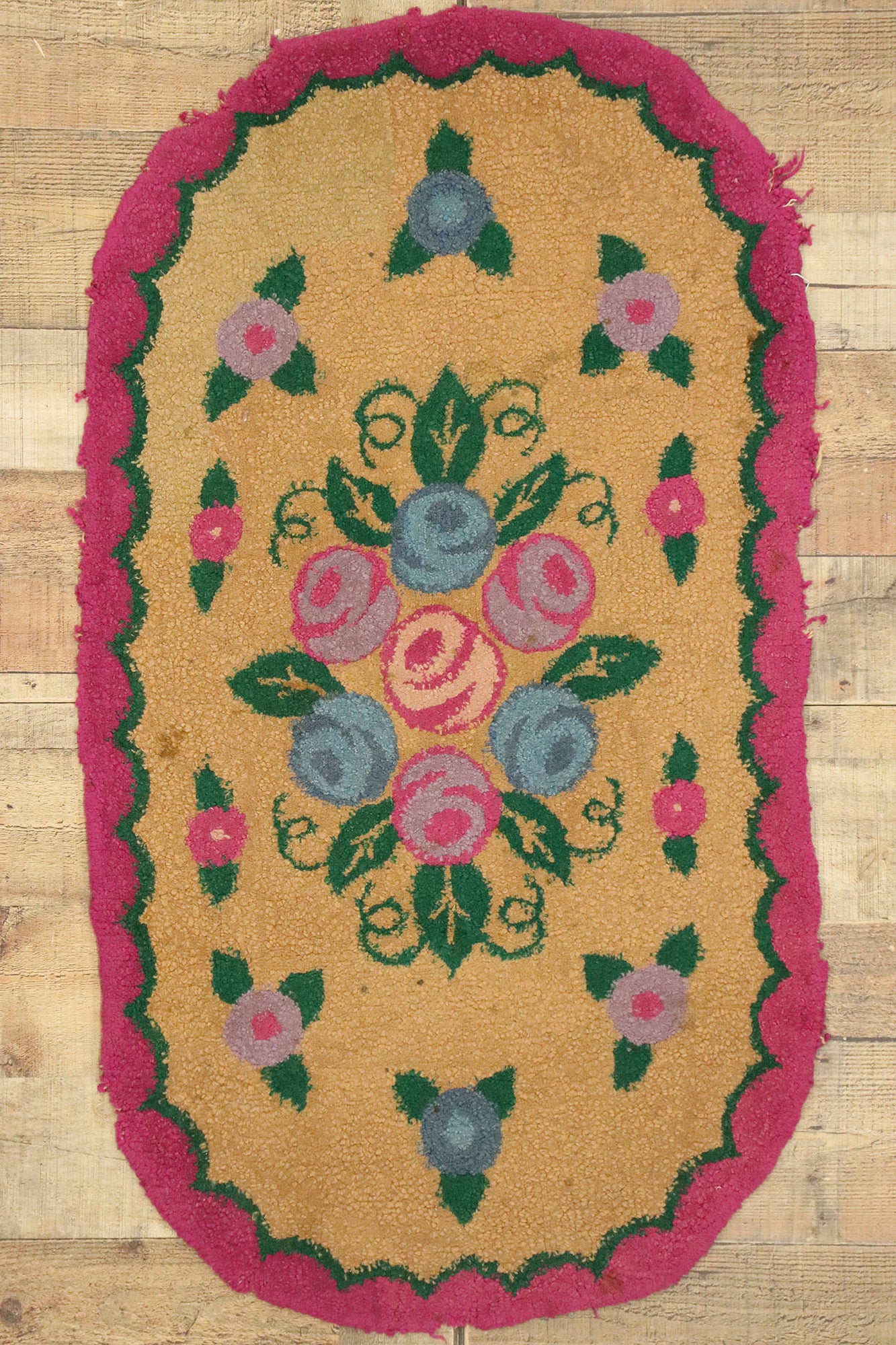 2 x 3 Antique American Floral Hooked Rug 74353