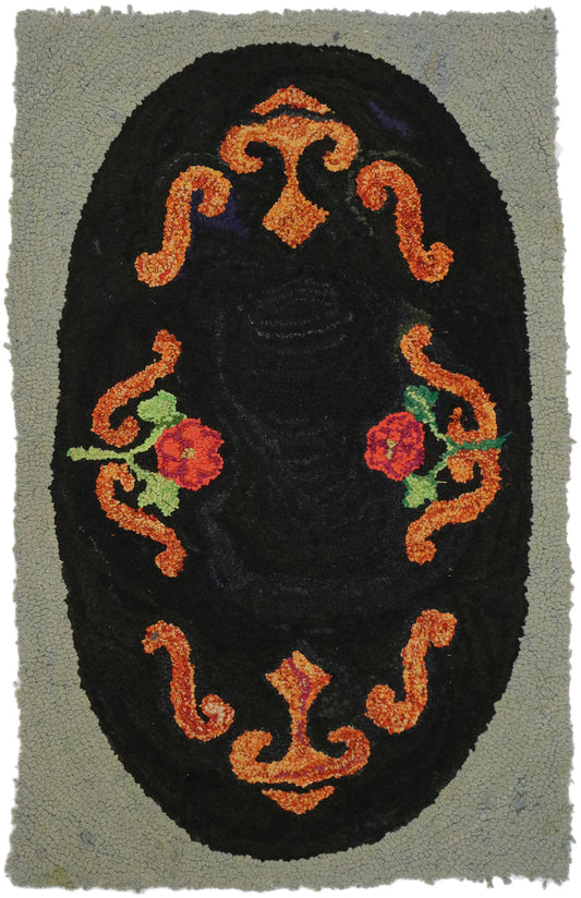 2 x 3 Antique American Floral Hooked Rug 74354