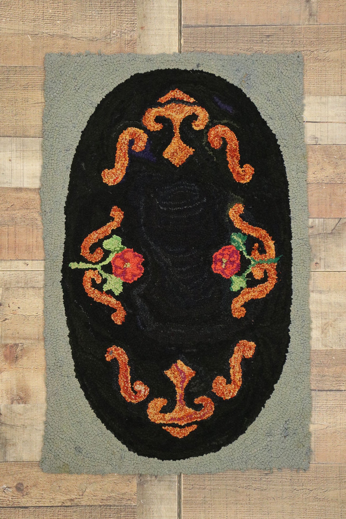 2 x 3 Antique American Floral Hooked Rug 74354