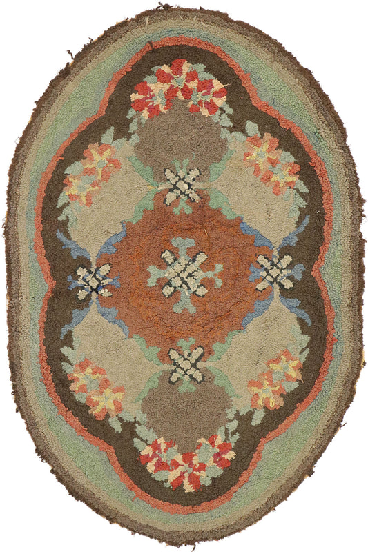 3 x 4 Antique American Floral Hooked Rug 74355