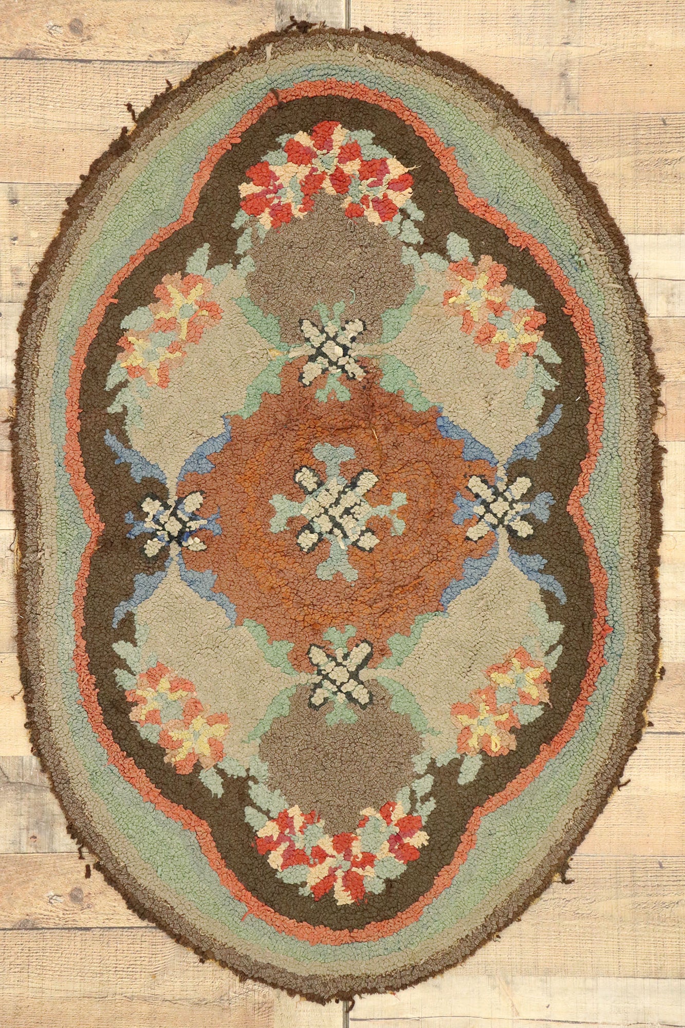 3 x 4 Antique American Floral Hooked Rug 74355
