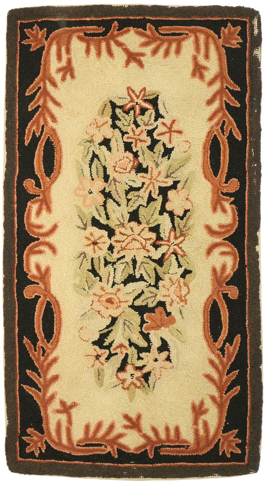 2 x 4 Antique Floral Hooked Rug 74358