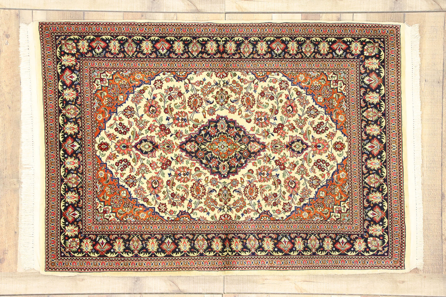 4 x 5 Vintage Persian Silk Qum Rug 74586