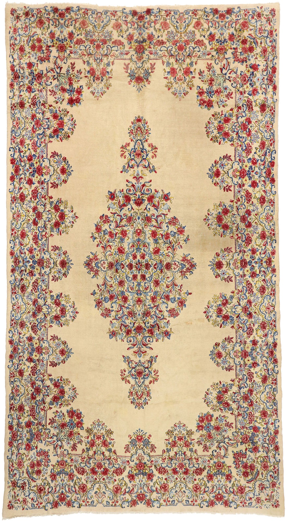 9 x 17 Vintage Persian Kerman Rug 74919