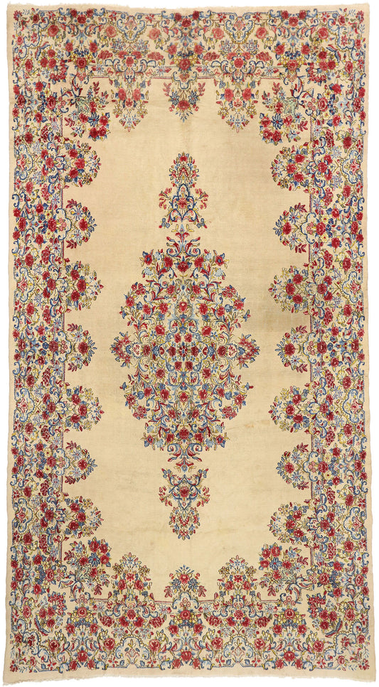 9 x 17 Vintage Persian Kerman Rug 74919