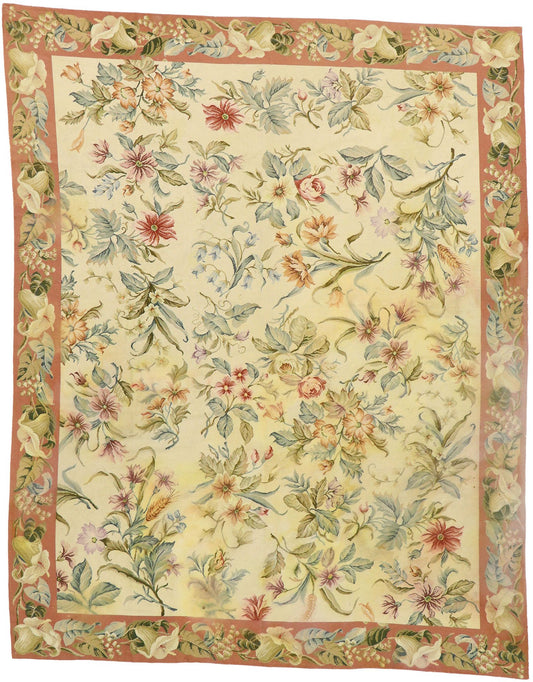 8 x 10 Vintage Chinese Floral Needlepoint Rug 74924