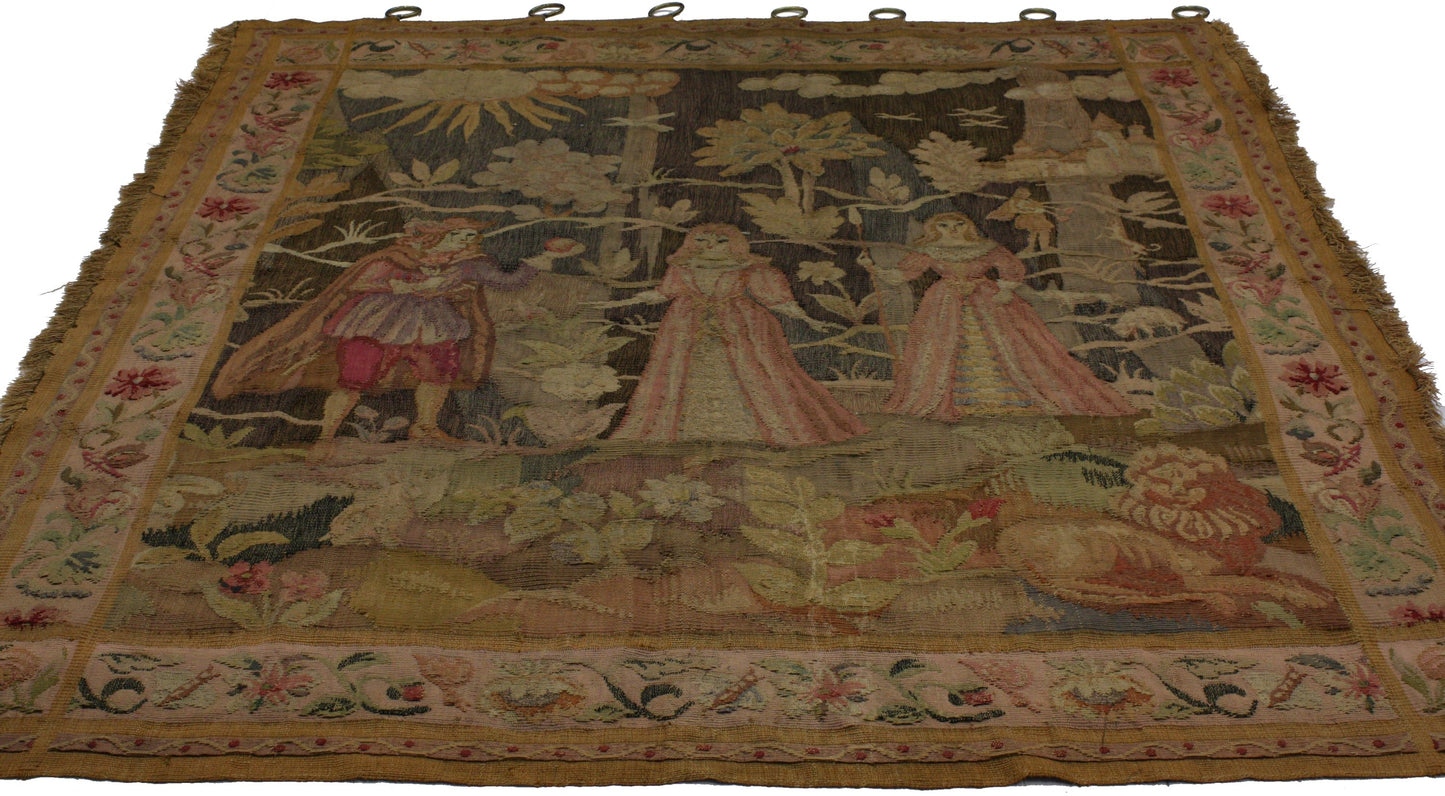 6 x 6 Antique French Aubusson Tapestry 74975