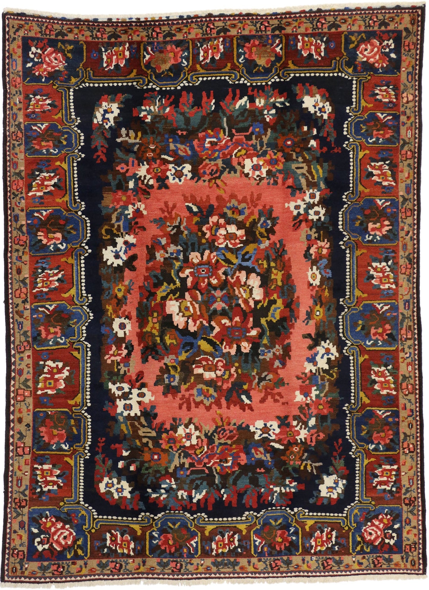 7 x 10 Vintage Persian Bibibaff Bakhtiari Rug 75358