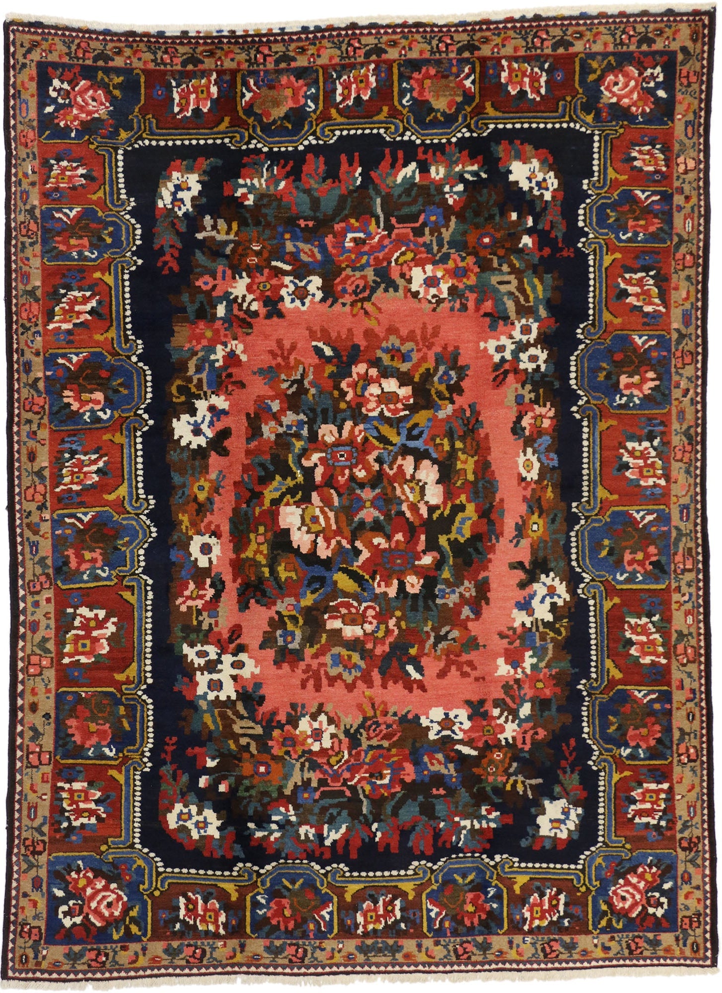 7 x 10 Vintage Persian Bibibaff Bakhtiari Rug 75358