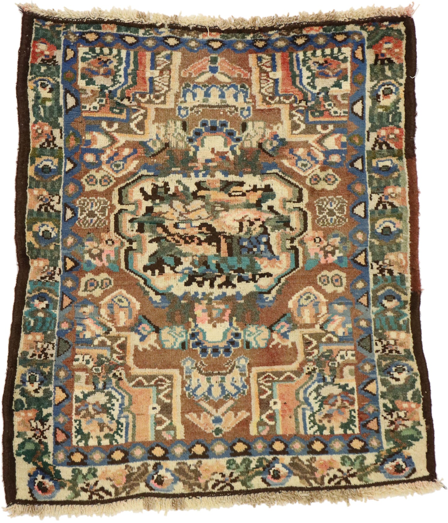 3 x 3 Vintage Persian Bakhtiari Rug 75762