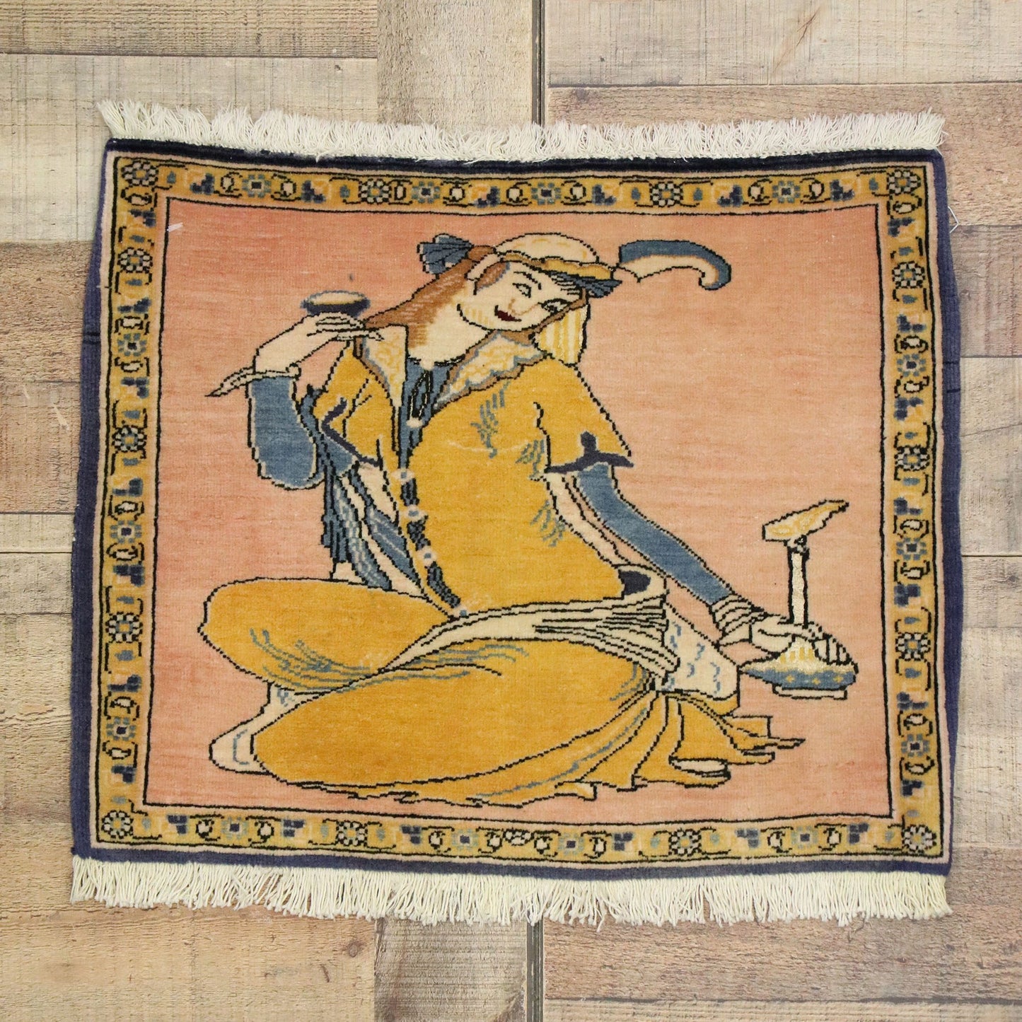 2 x 2 Vintage Persian Khamseh Pictorial Rug 76195
