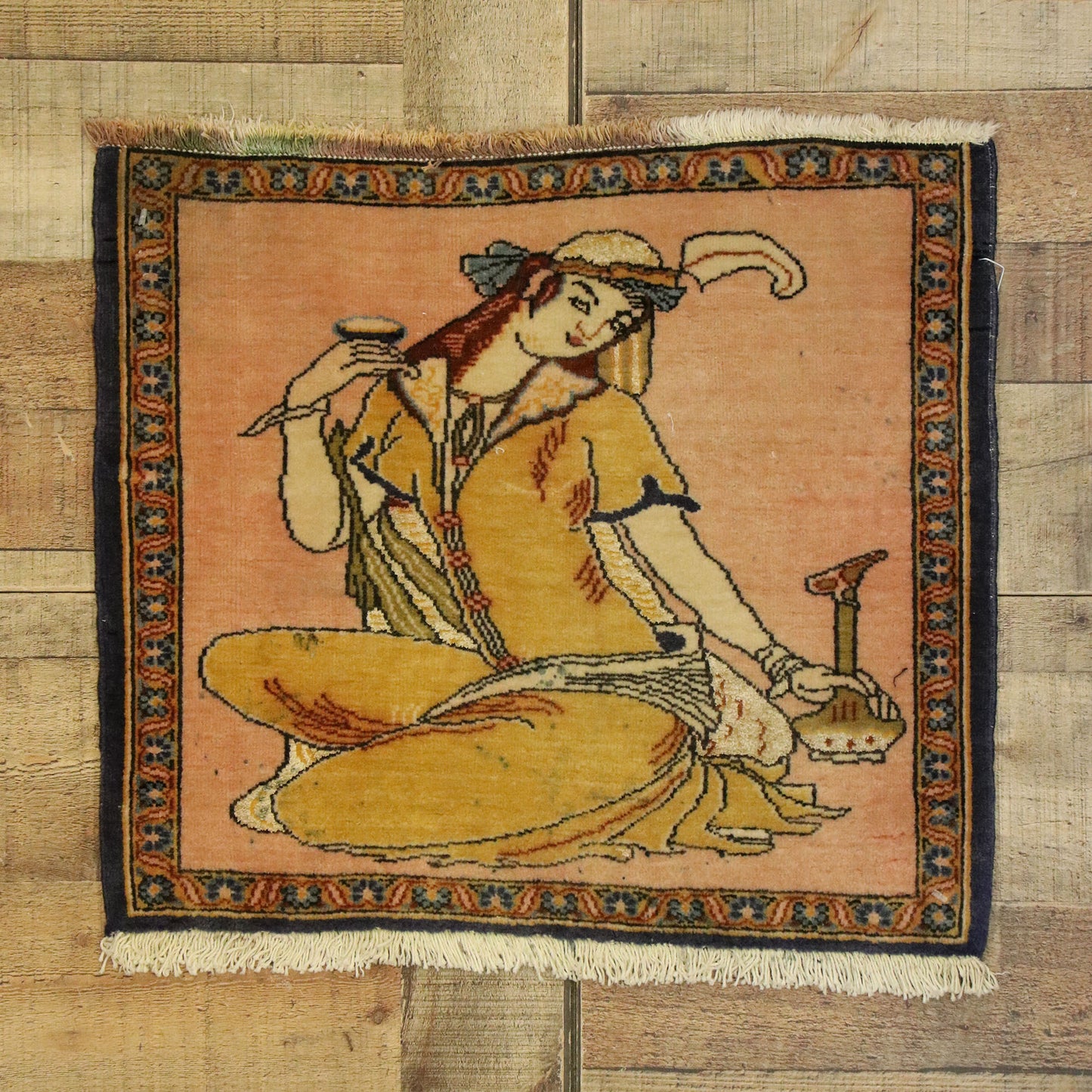 2 x 2 Vintage Persian Khamseh Pictorial Rug 76197