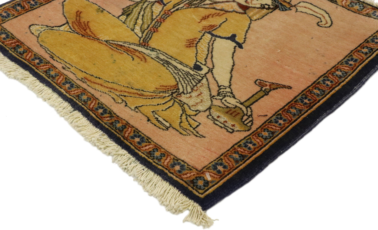 2 x 2 Vintage Persian Khamseh Pictorial Rug 76197