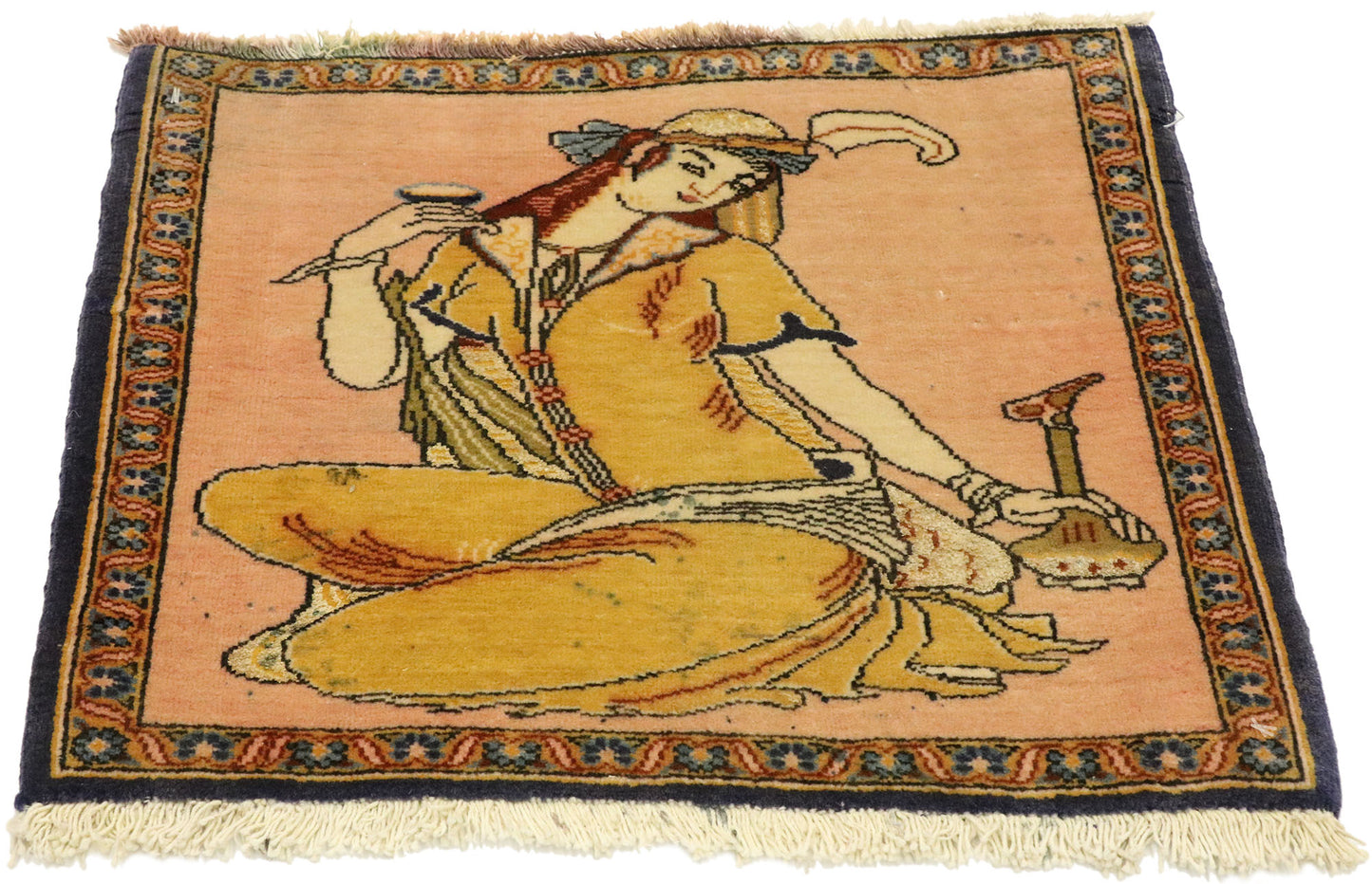 2 x 2 Vintage Persian Khamseh Pictorial Rug 76197
