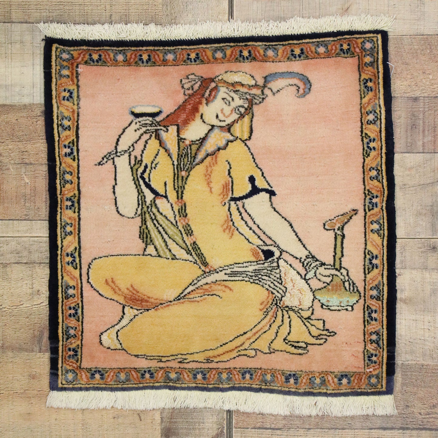 2 x 2 Vintage Persian Khamseh Pictorial Rug 76198