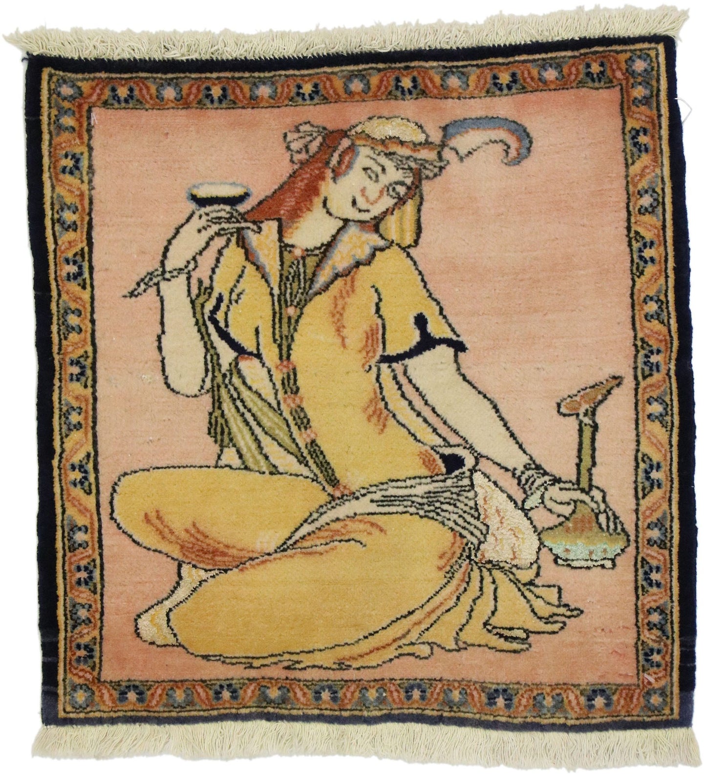 2 x 2 Vintage Persian Khamseh Pictorial Rug 76198