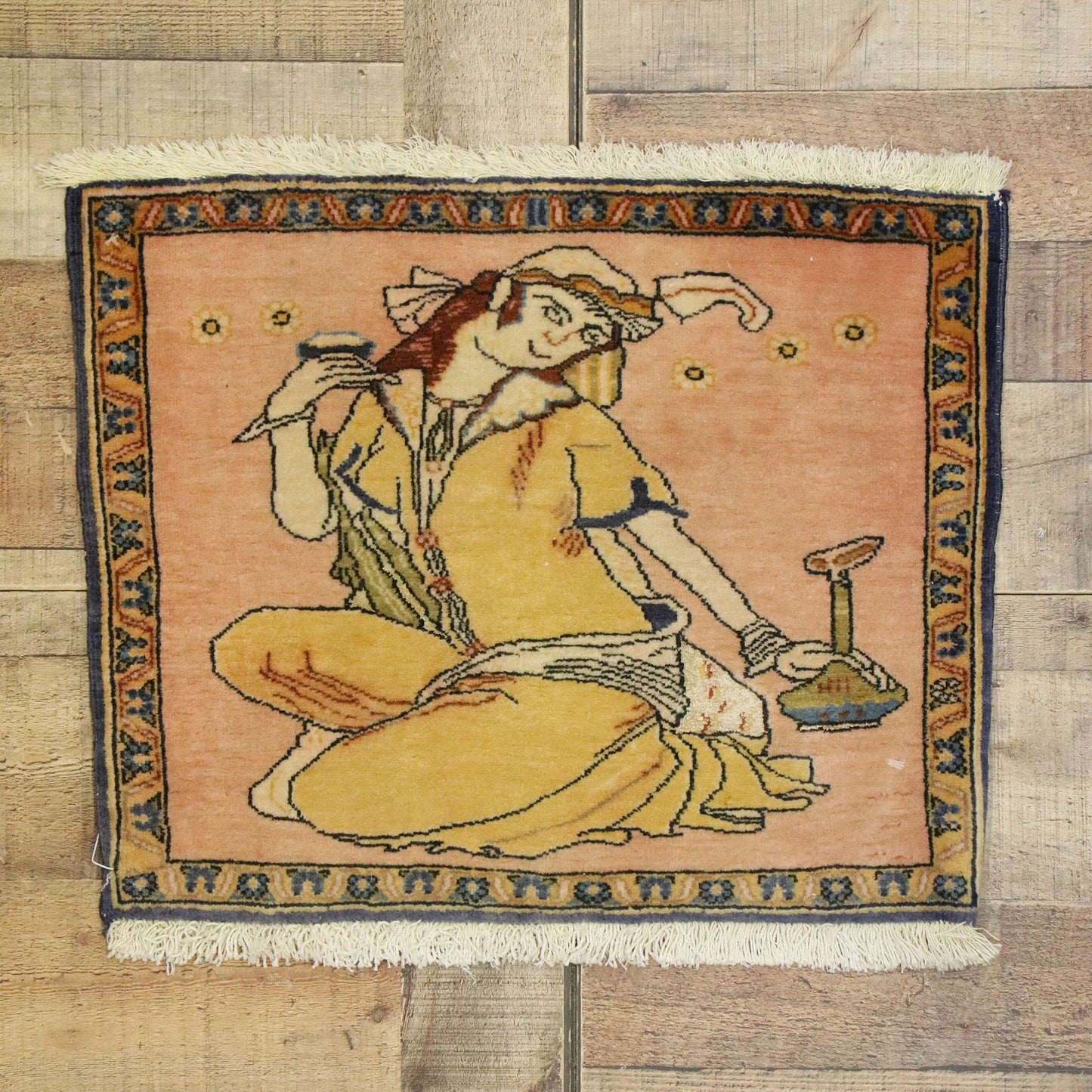 1 x 2 Vintage Persian Khamseh Pictorial Rug 76199
