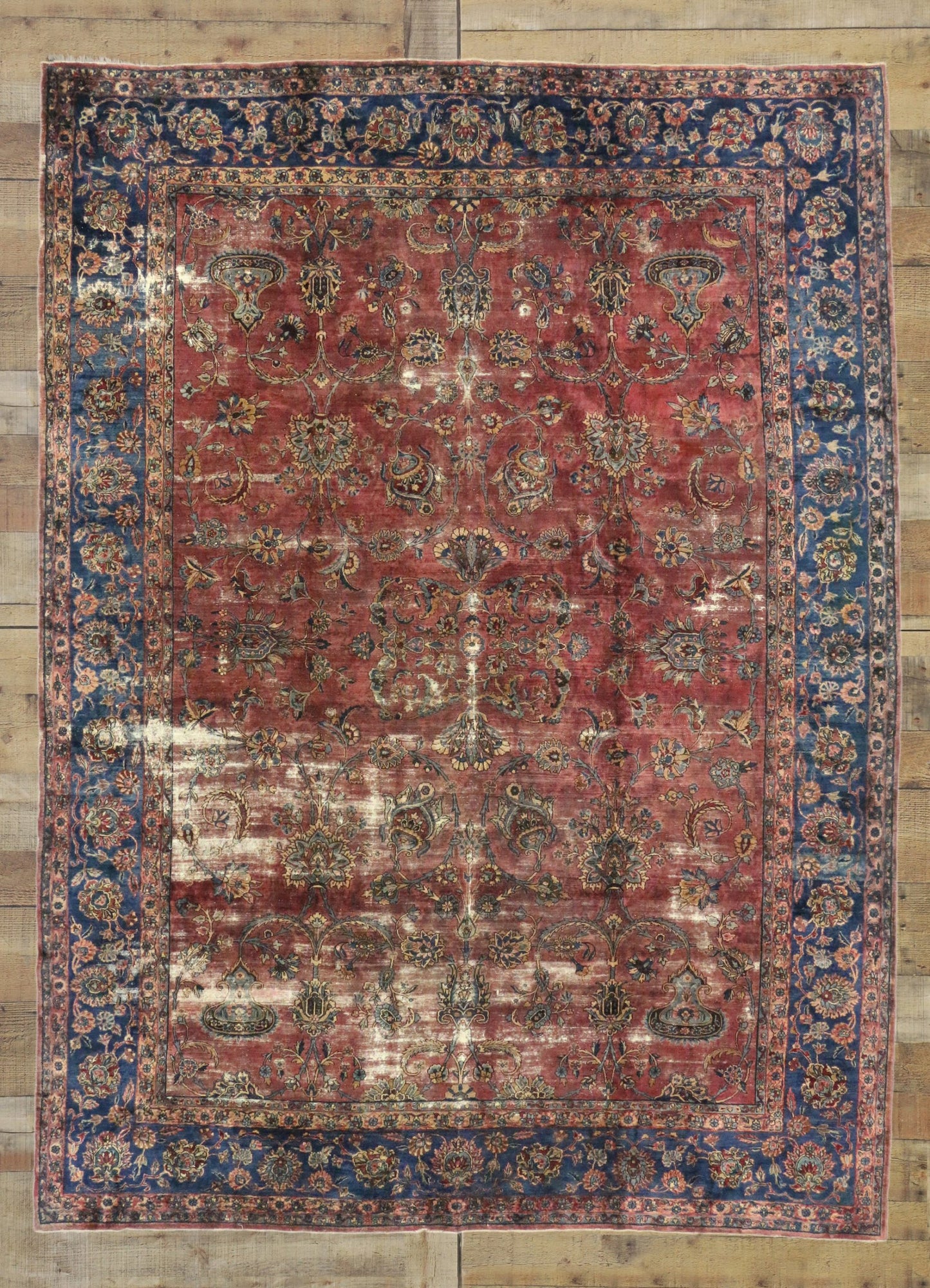 10 x 13 Antique-Worn Persian Kerman Rug 76681