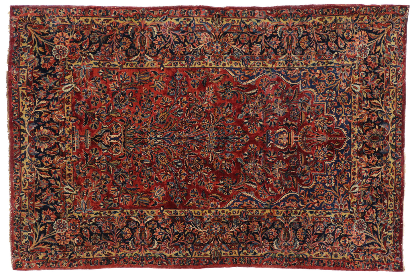 4 x 6 Antique Persian Kashan Vase Rug 76886