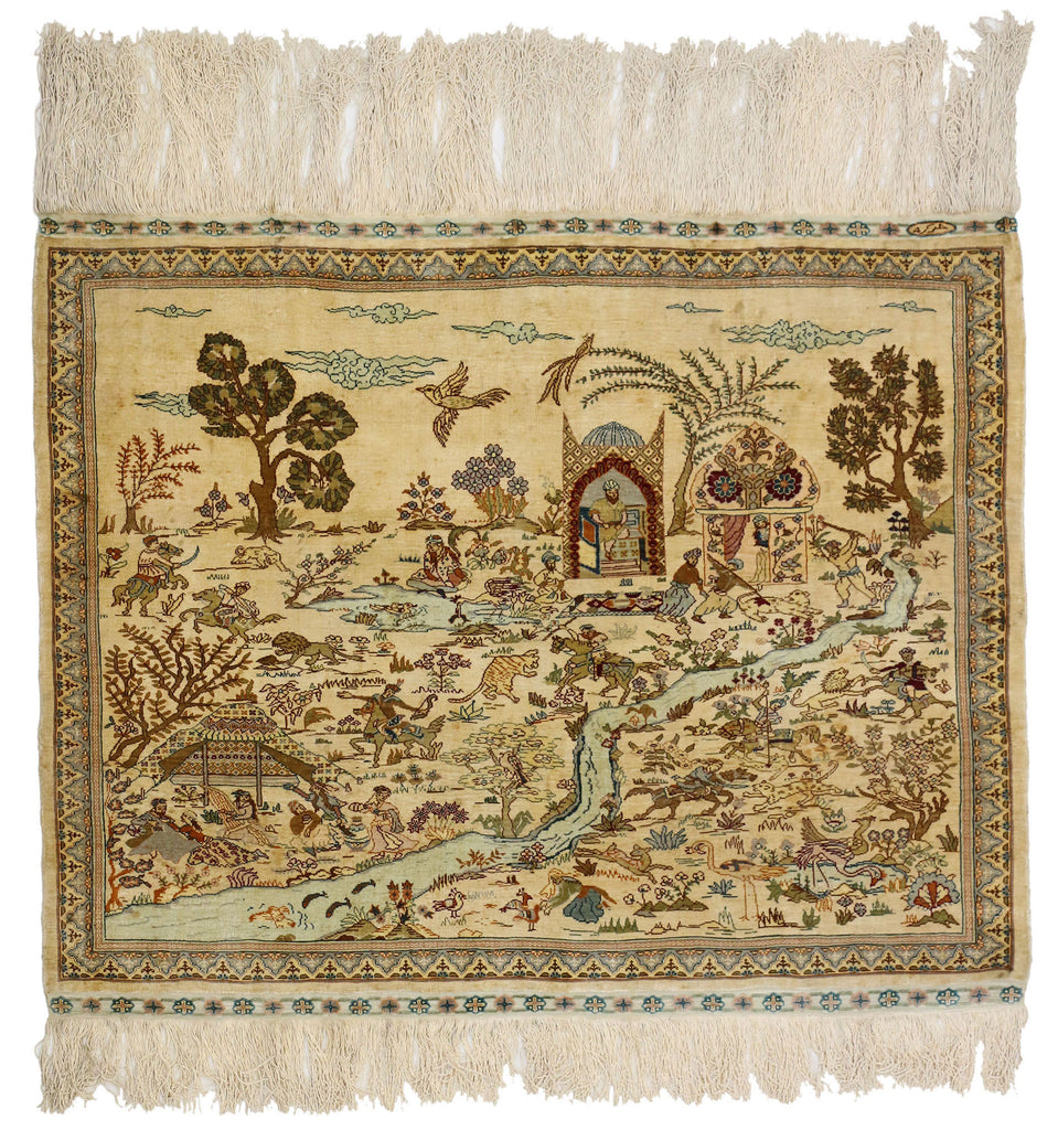 3 x 3 Vintage Turkish Silk Hereke Rug 77025