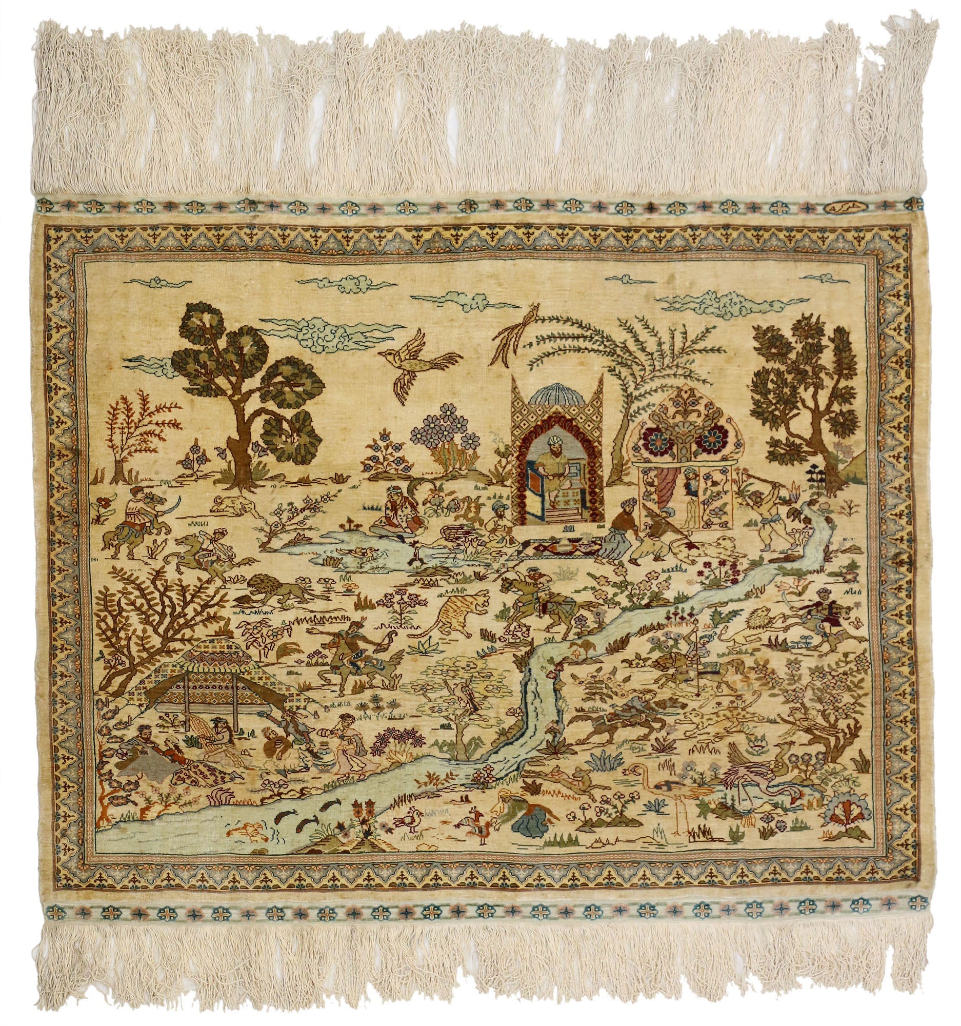 3 x 3 Vintage Turkish Silk Hereke Rug 77025