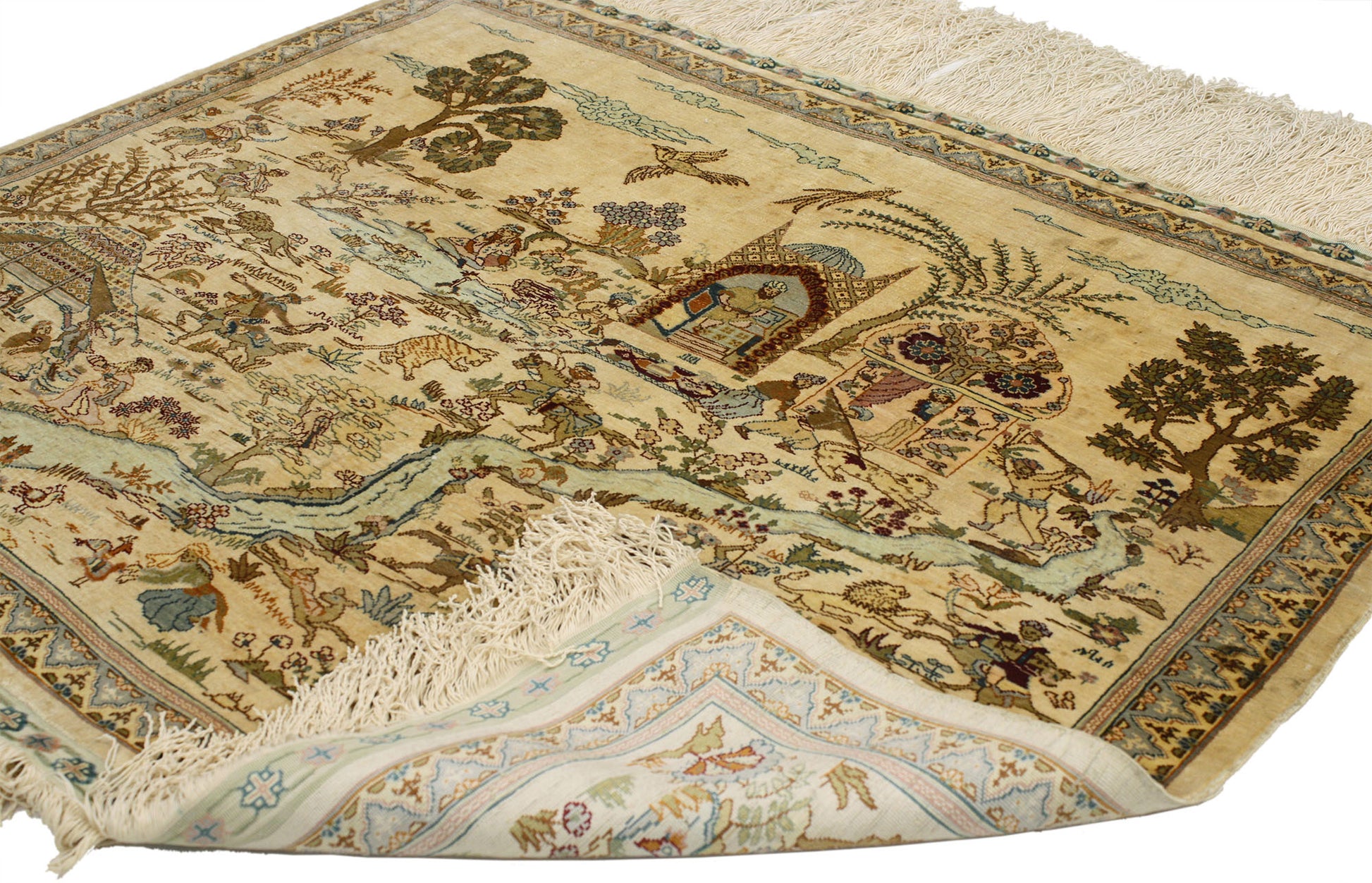 3 x 3 Vintage Turkish Silk Hereke Rug 77025