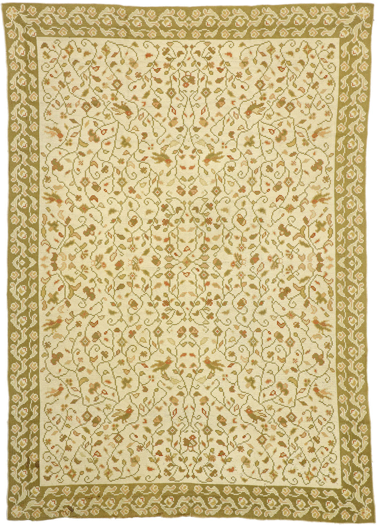 8 x 11 Antique Portuguese Needlepoint Arraiolos Rug 77210
