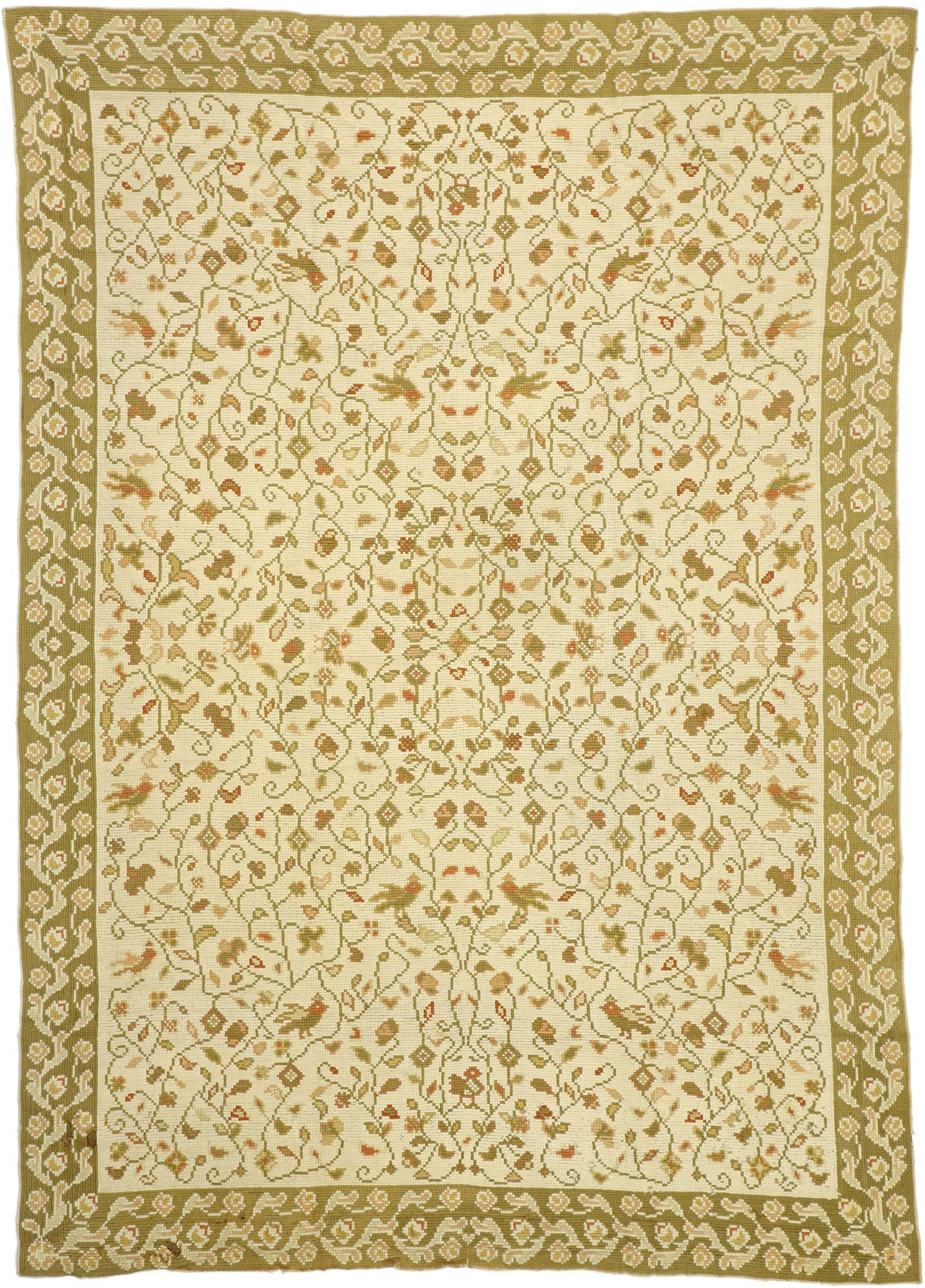 8 x 11 Antique Portuguese Needlepoint Arraiolos Rug 77210