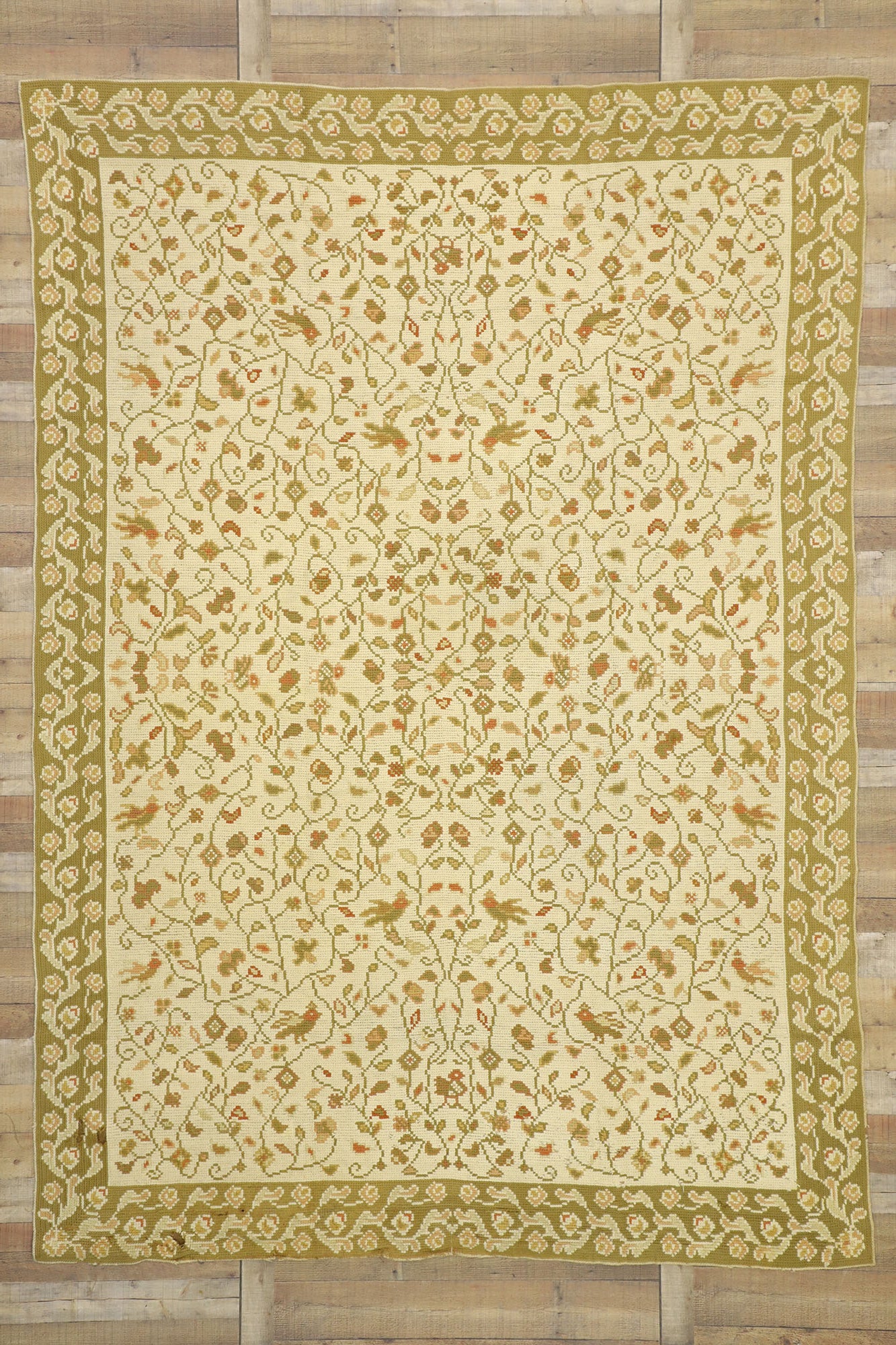 8 x 11 Antique Portuguese Needlepoint Arraiolos Rug 77210