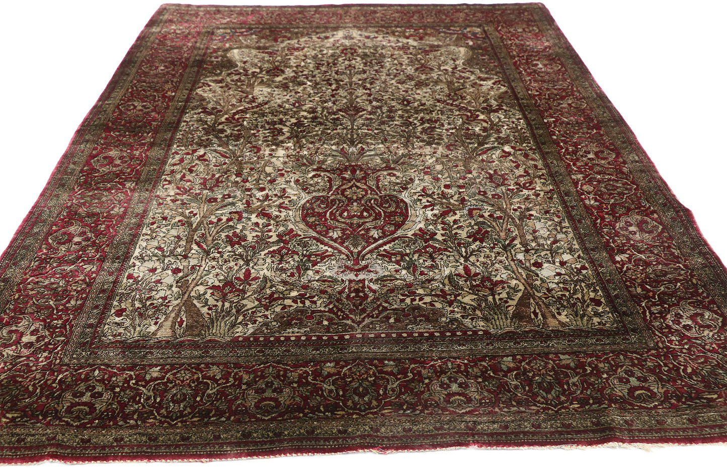 4 x 7 Antique Silk Kashan Vase Prayer Rug 77269