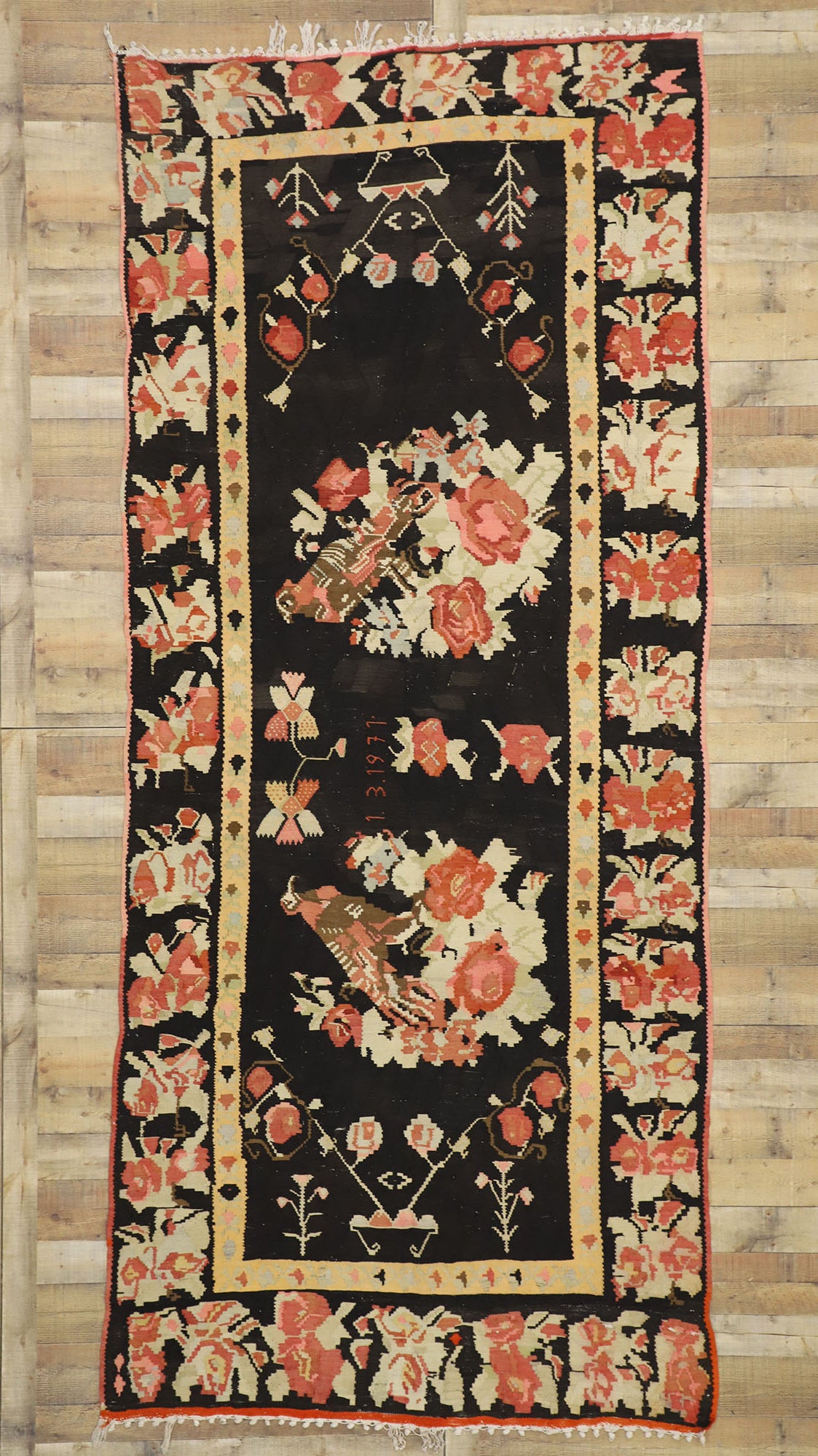5 x 12 Vintage Turkish Rose Kilim Rug 77346