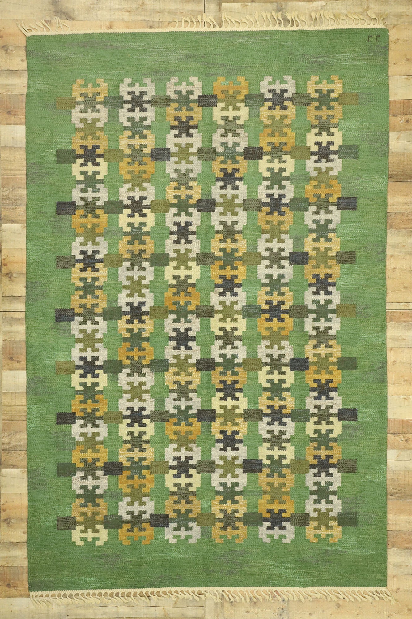 7 x 10 Vintage Swedish Kilim Rug 77401