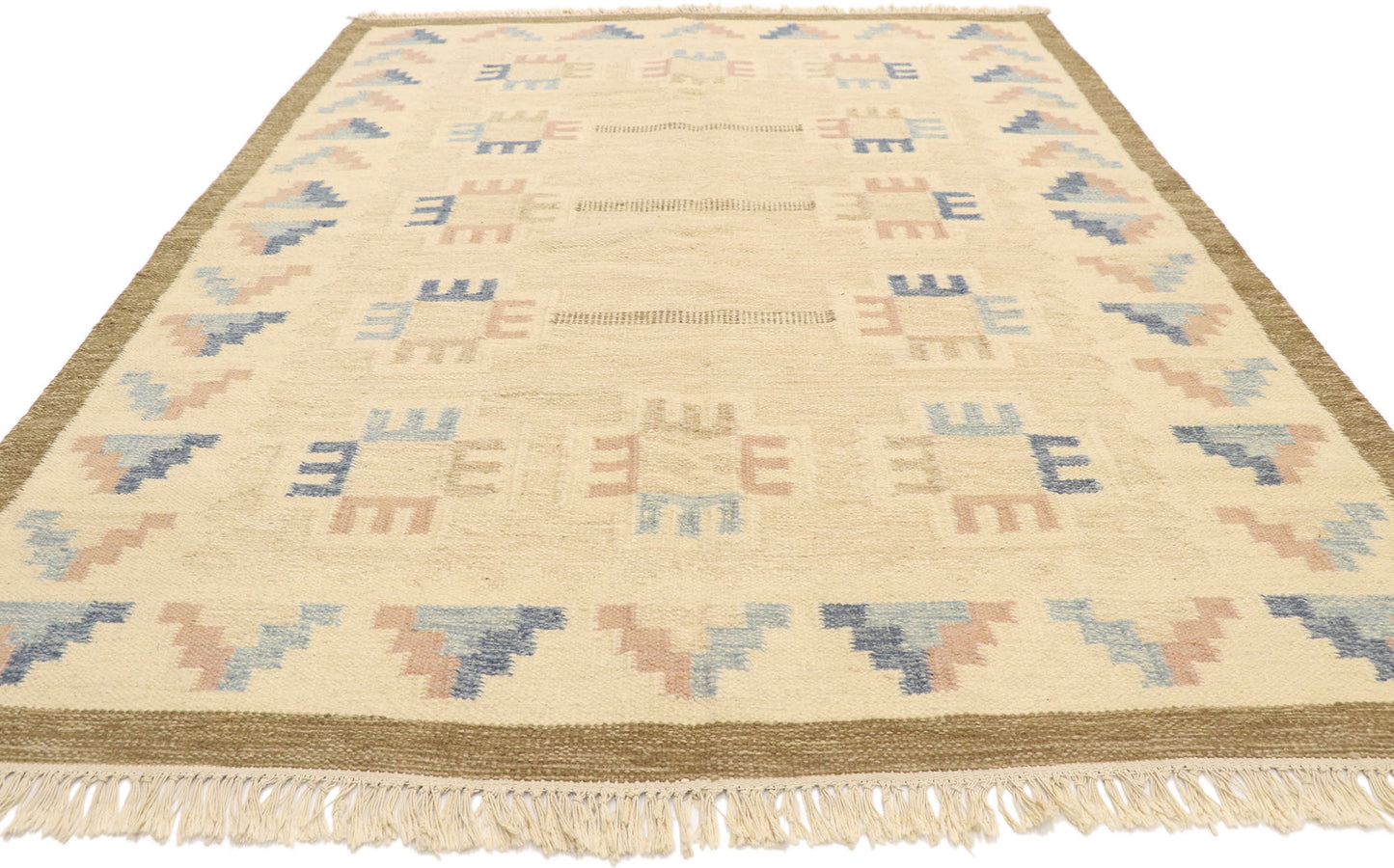 6 x 8 Vintage Pastel Swedish Rollakan Rug 77404